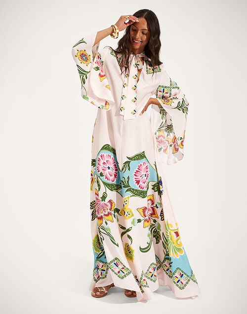 La DoubleJ Magnifico Dress Folk Flowers Azzurro Plac&eacute;e DRE0232VIS004FFL0005