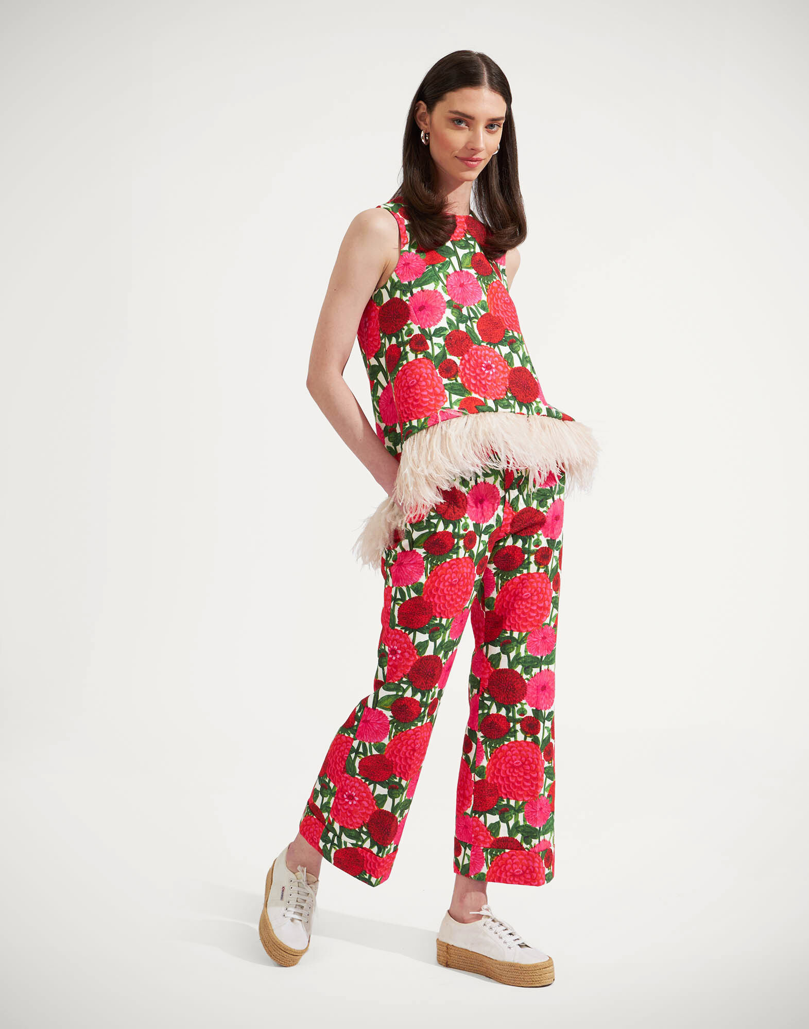 La DoubleJ La Scala Top (With Feathers) Pink Dahlias TOP0013COT005DAH001