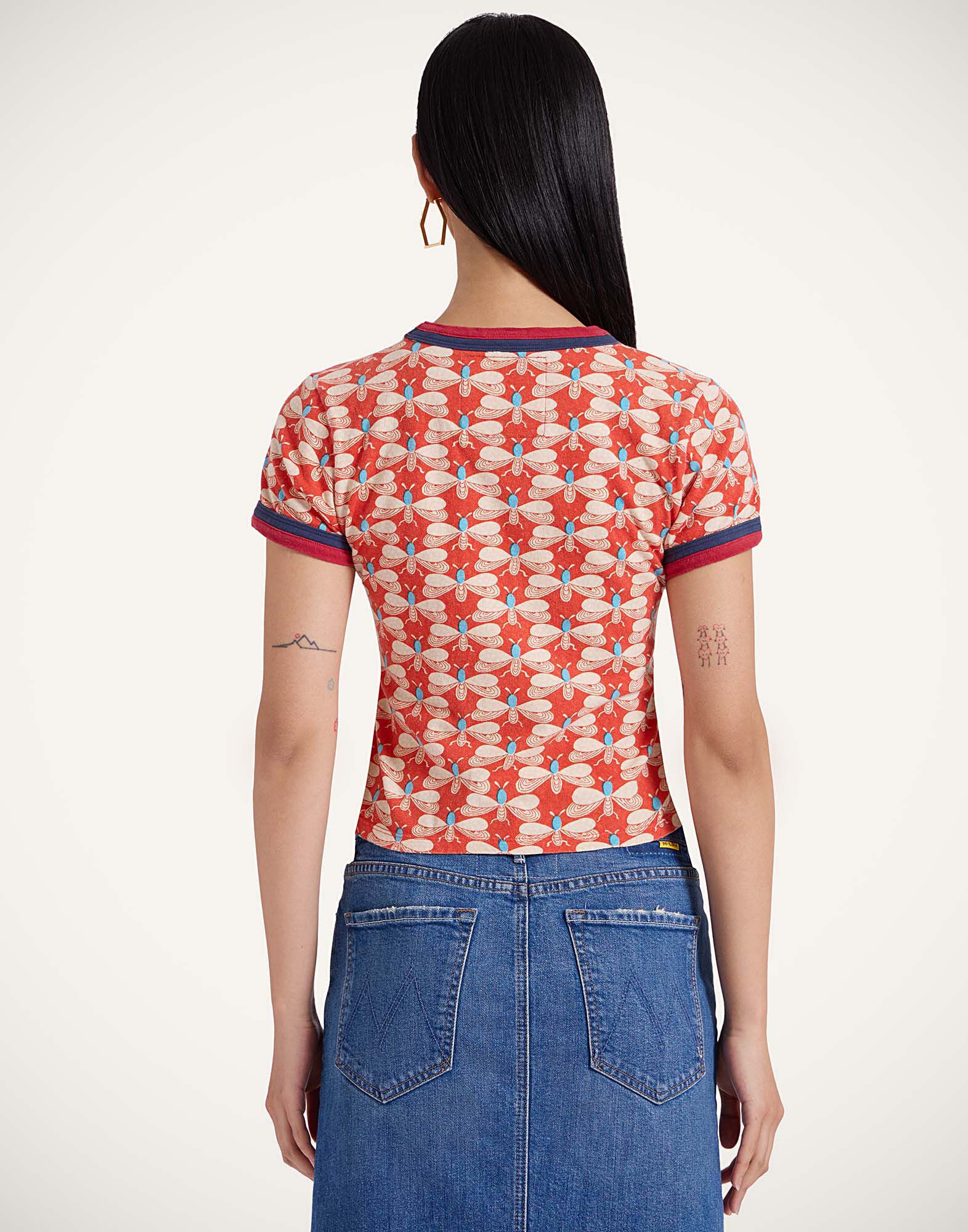 La DoubleJ Itty Bitty Double Binding Ringer T-Shirt Pull My Petaltail Orange TSH0061JER059PET03OR02