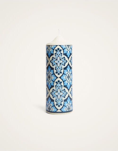 La DoubleJ Printed Pillar Candle Palazzo Blue CAN0011WAX001PAL01BU03