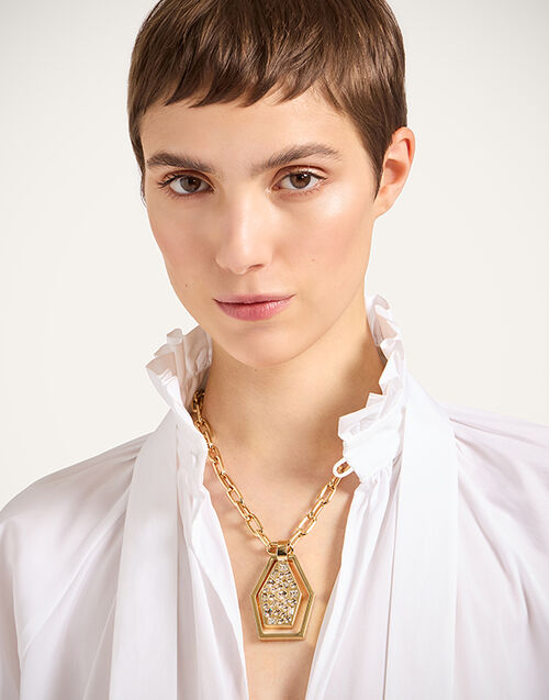 La DoubleJ Sparkly Swinging Portal Necklace 24K Gold Plate & Swarovski Crystals NEC0042BRA007SOLIDYE05