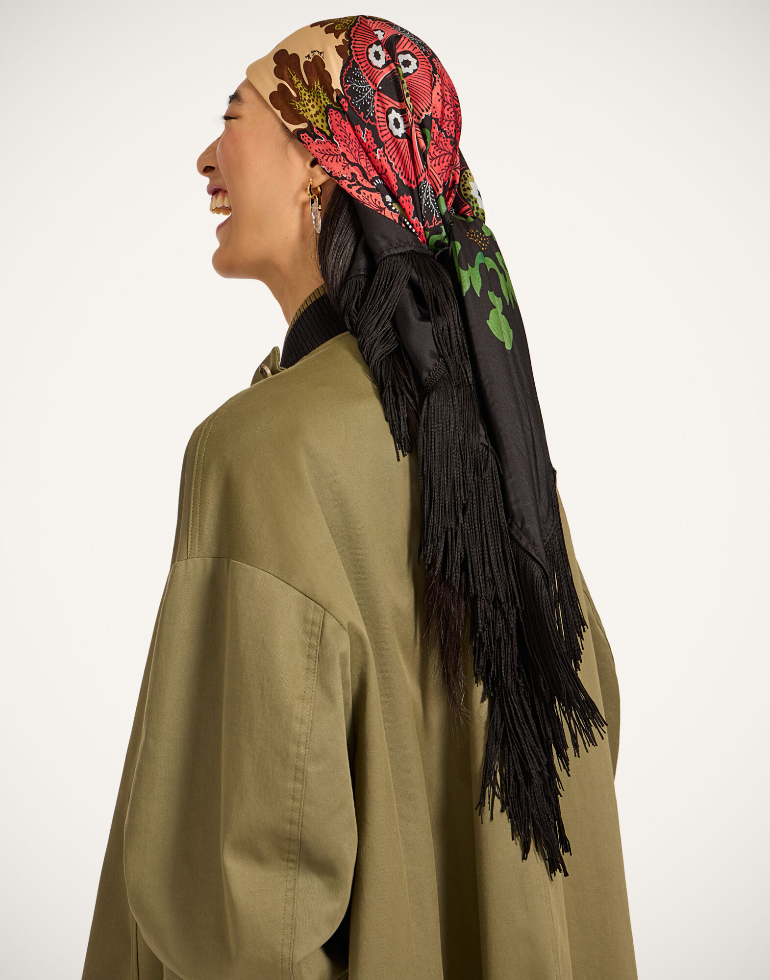 La DoubleJ Reversible Fringe Foulard 90 Bounty Plac&eacute;e Orange SCA0073SIL006BOU01OR02