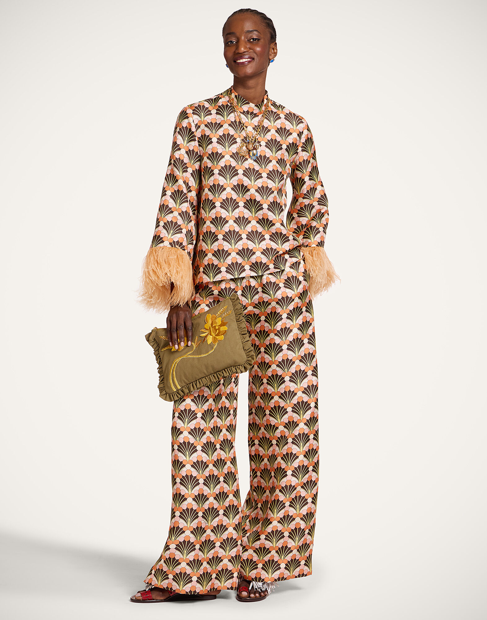 La DoubleJ Palazzo Pants Florette Fan Brown TRO0003SIL001FLF02BR02