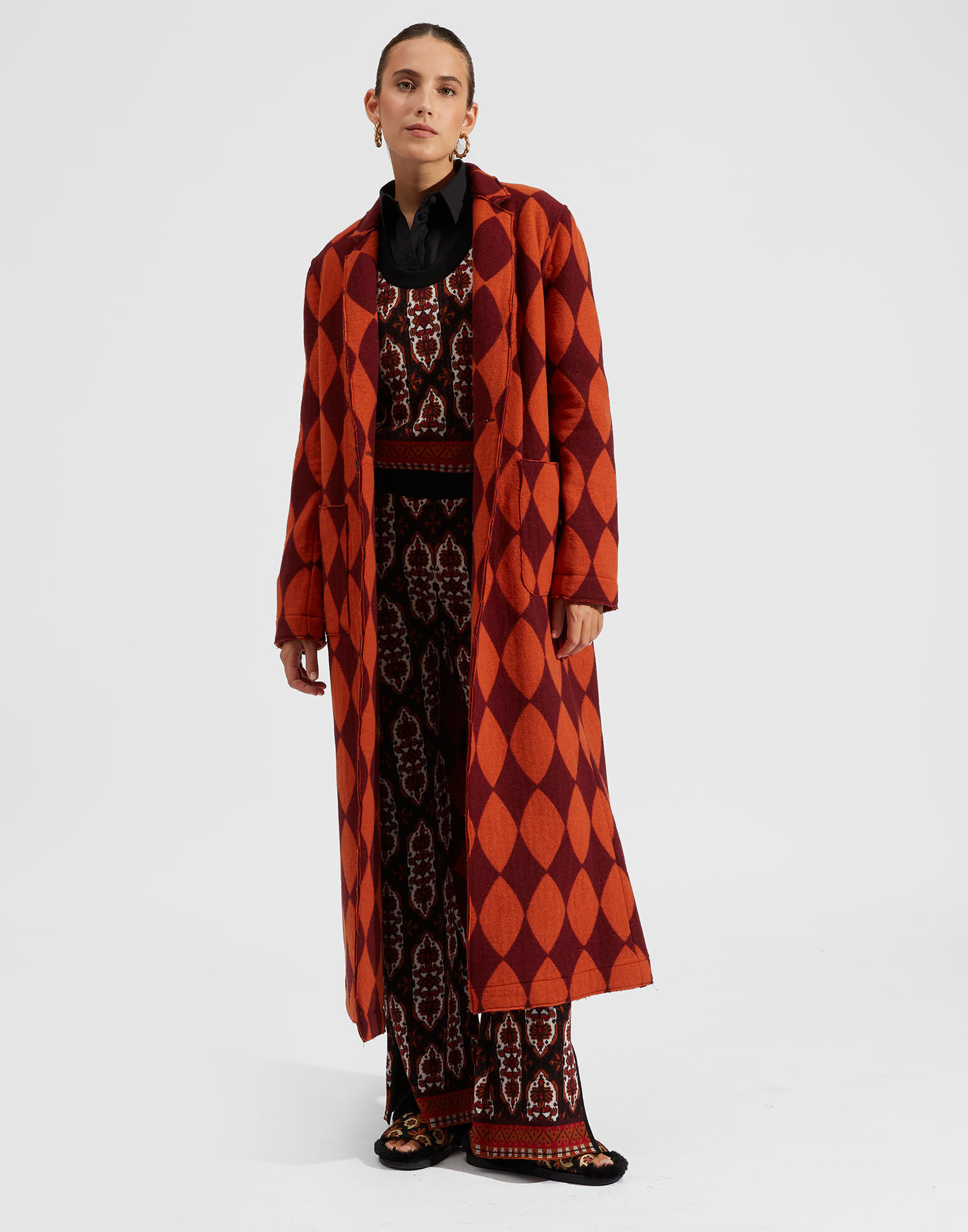 La DoubleJ Duster Coat Arancio/Bordeaux JAC0013WOL010MUL0052