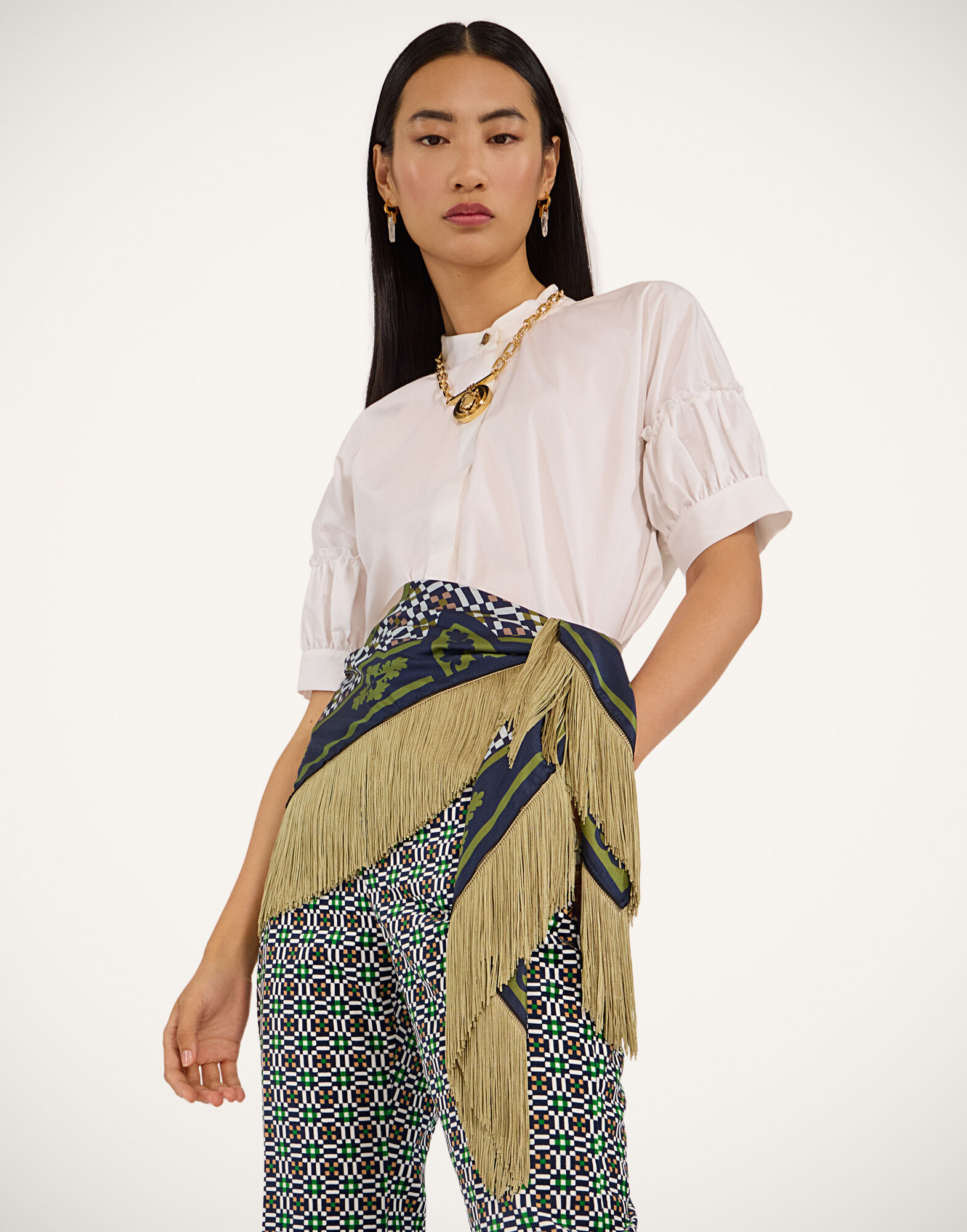 La DoubleJ Reversible Fringe Foulard 90 Mariposa Plac&eacute;e Celeste SCA0073SIL006MAR07BU12