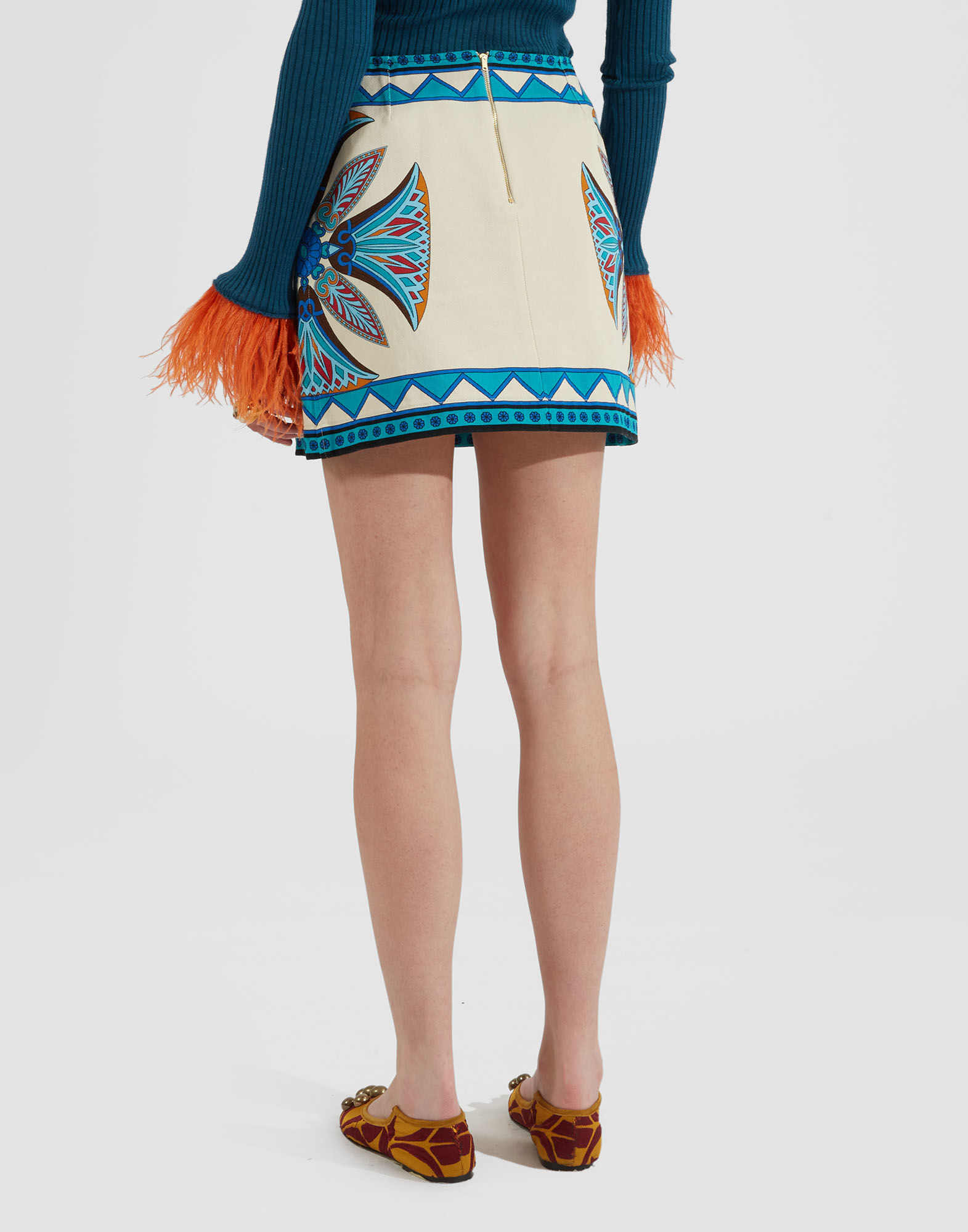 La DoubleJ Foulard Mini Skirt Lotus Plac&eacute;e Ivory SKI0092COT046LOT01WH04