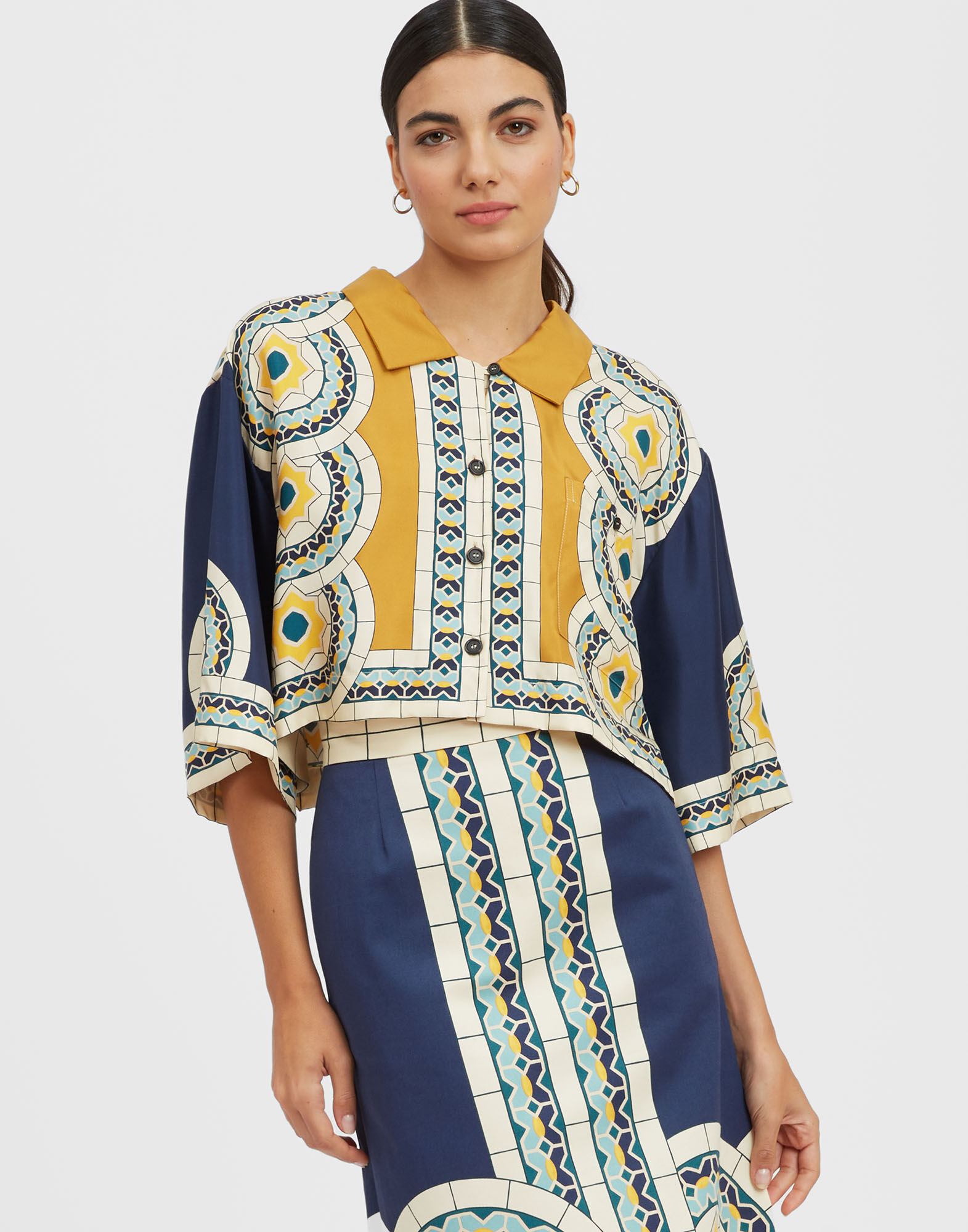 La DoubleJ Short Shirt Mudejar Plac&eacute;e Blue SHI0087SIL006MUD01BU03