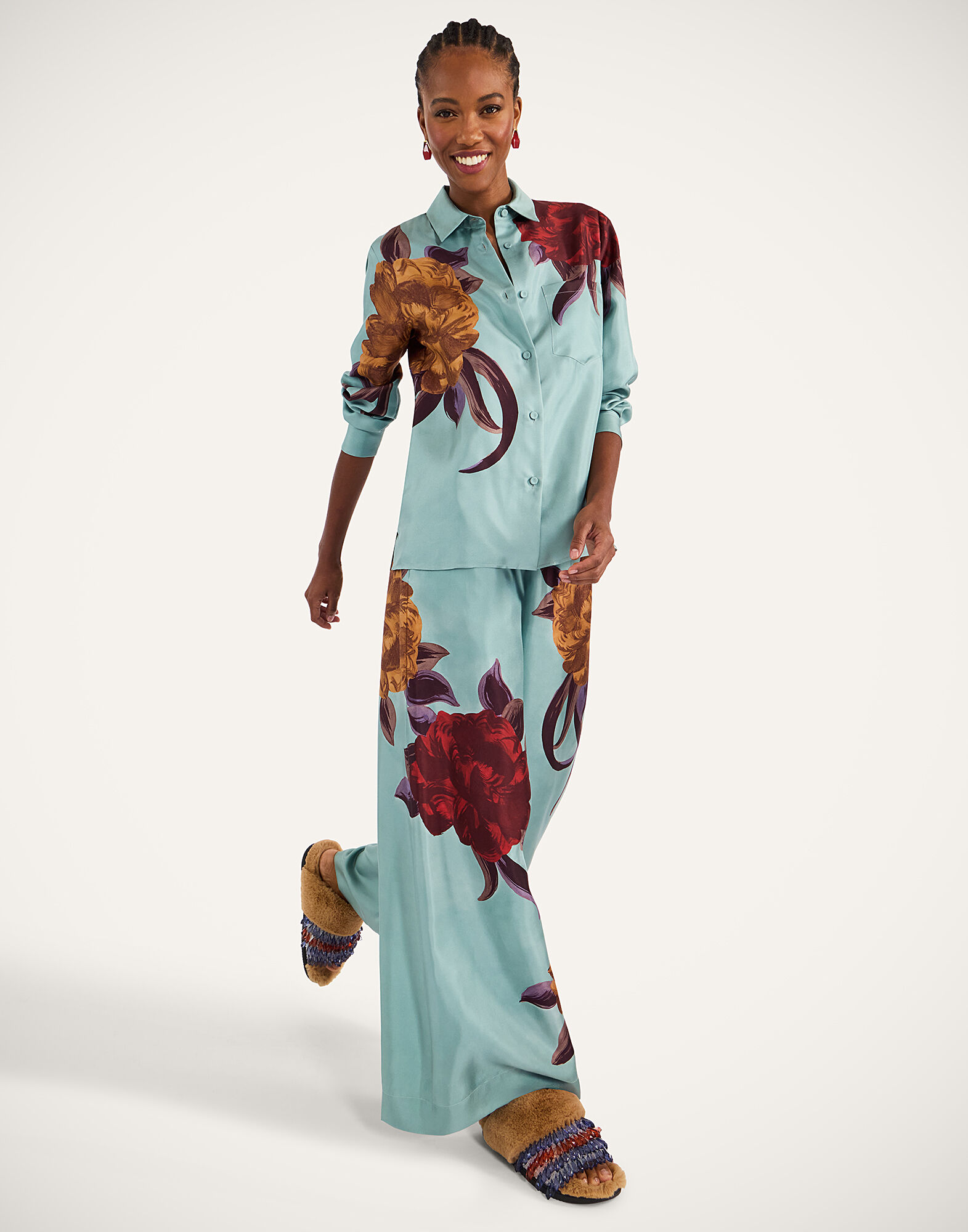 La DoubleJ Palazzo Pants Peony Plac&eacute;e Light Blue TRO0026SIL001PEO06BU01