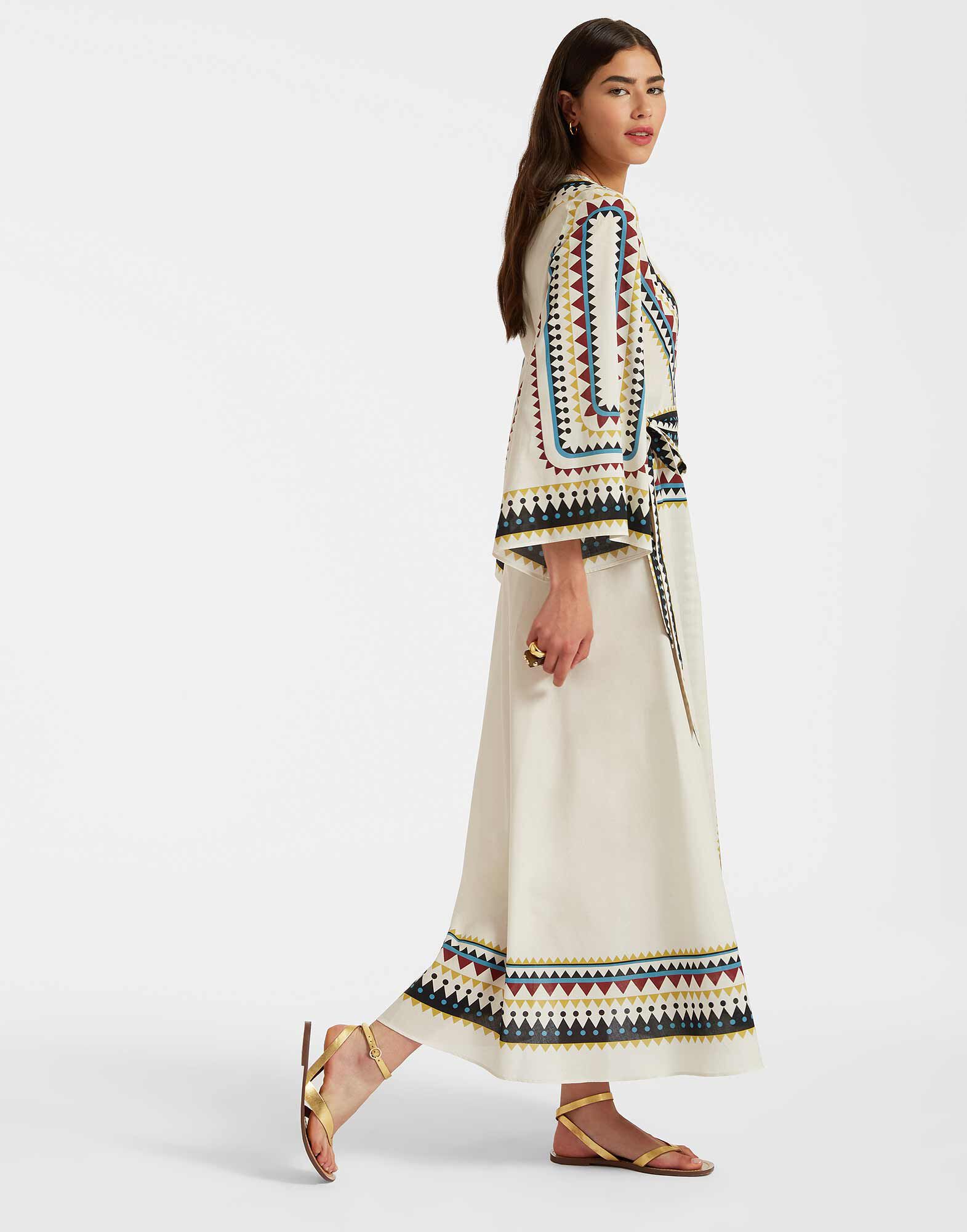 La DoubleJ The Wrap Dress Doric Plac&eacute;e Cream DRE0734COT056DOR01WH03