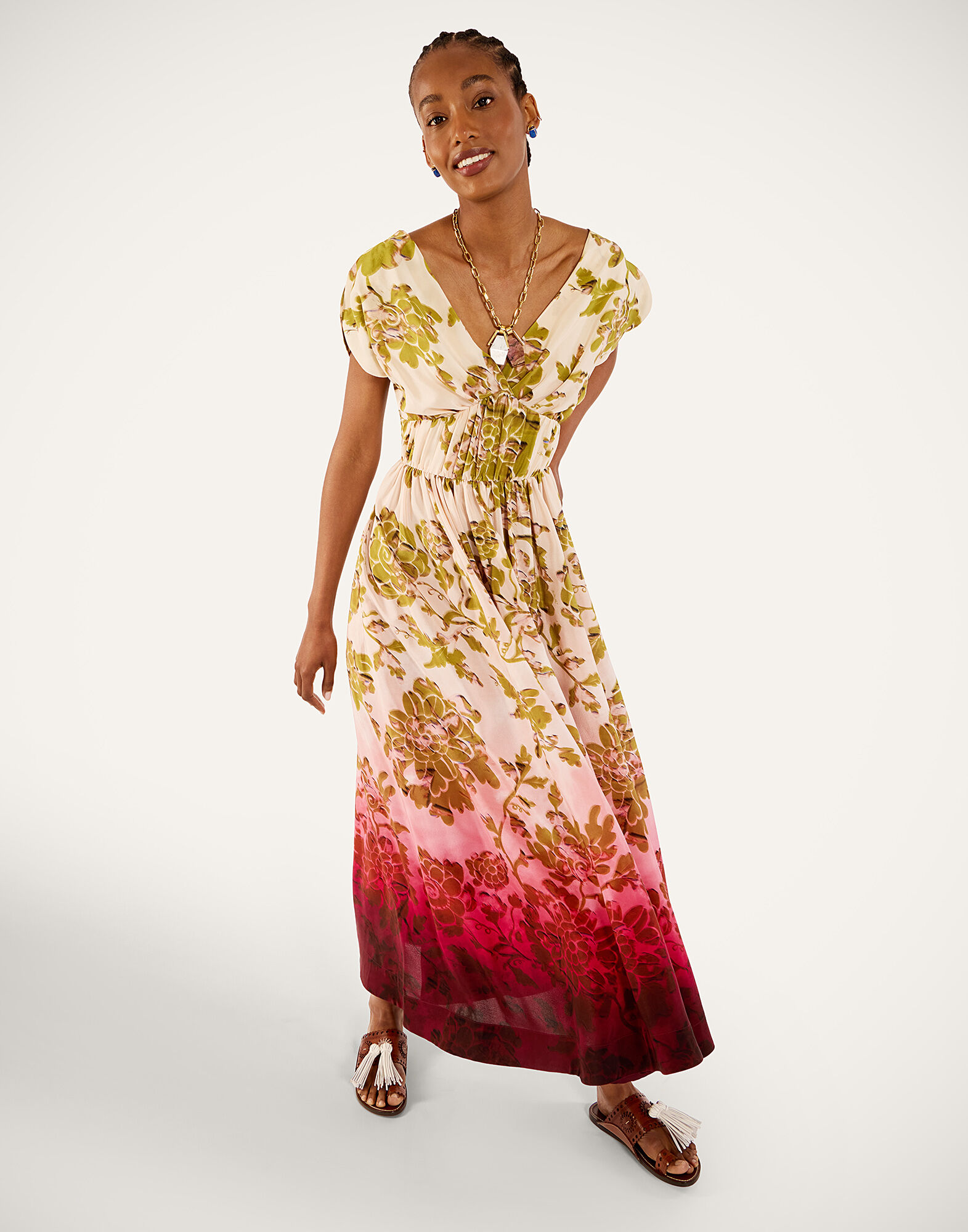 La DoubleJ Waldorf Dress Oasis Ombr&eacute; Plac&eacute;e Geen & Red DRE1103CRE001OAO02GR02