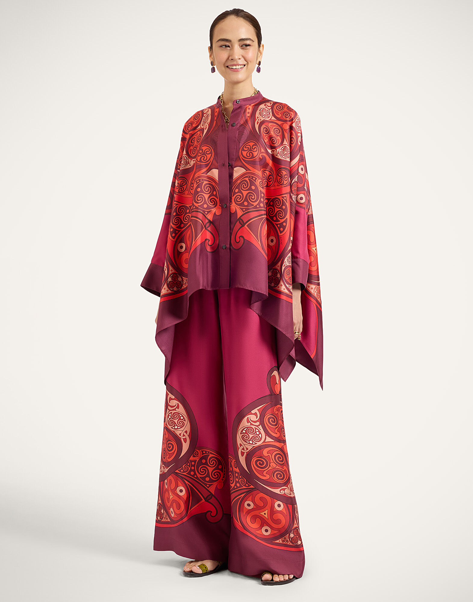 La DoubleJ Palazzo Pants Alchemy Plac&eacute;e Dark Red TRO0026SIL001ALC03RE40
