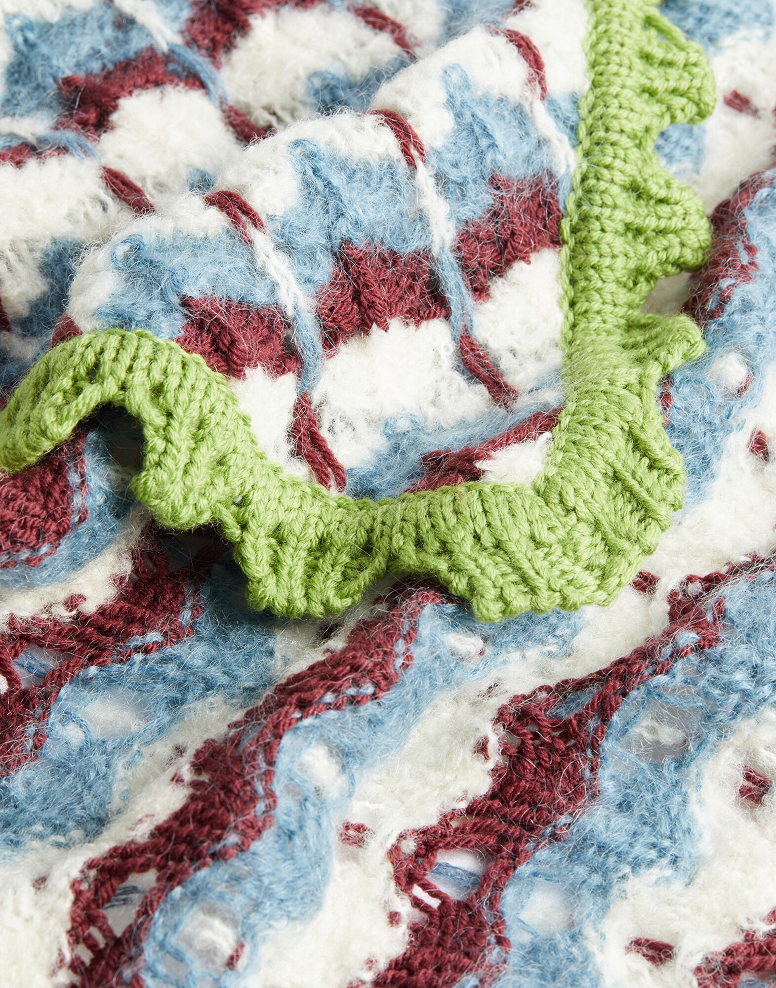 La DoubleJ Crochet Triangle Scarf Multicolor Blue & Burgundy SCA0068KNI168VA408RE02