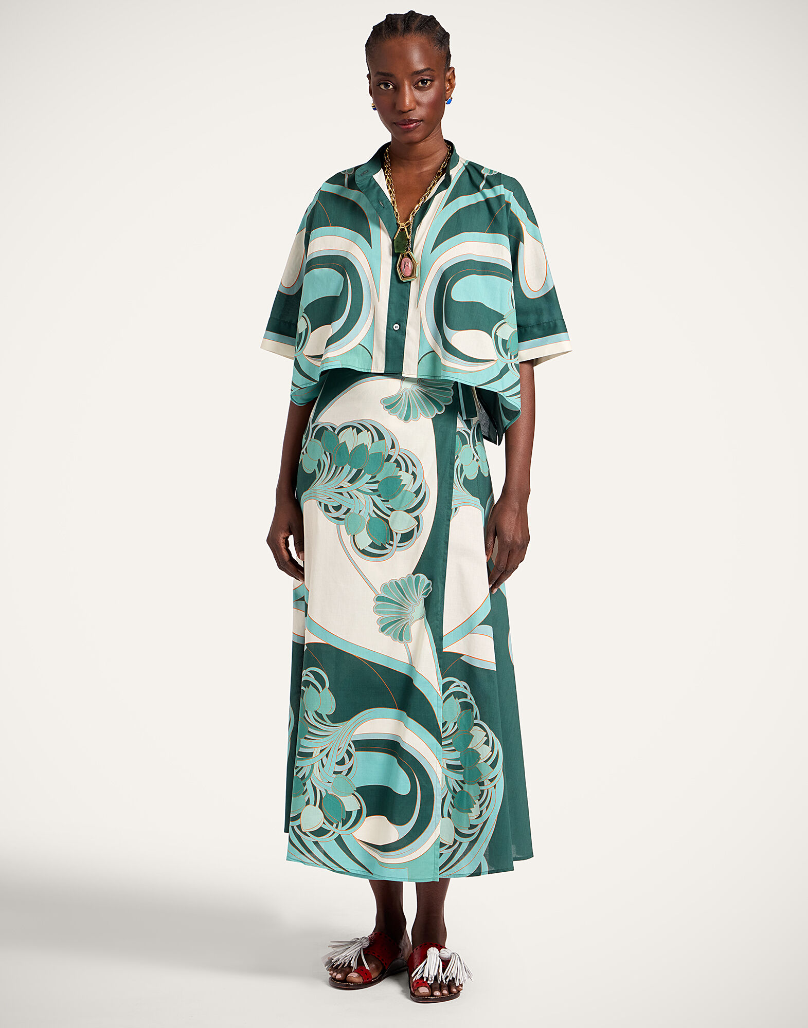 La DoubleJ Mini Foulard Shirt Blooming Tulip Plac&eacute;e Mint SHI0091COT056BTU01GR11