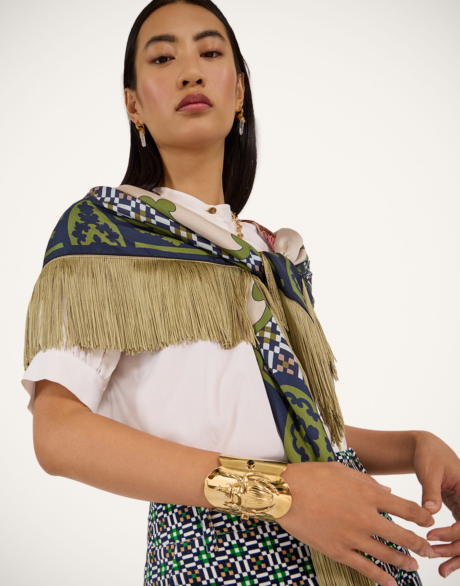 La DoubleJ Reversible Fringe Foulard 90 Mariposa Plac&eacute;e Celeste SCA0073SIL006MAR07BU12