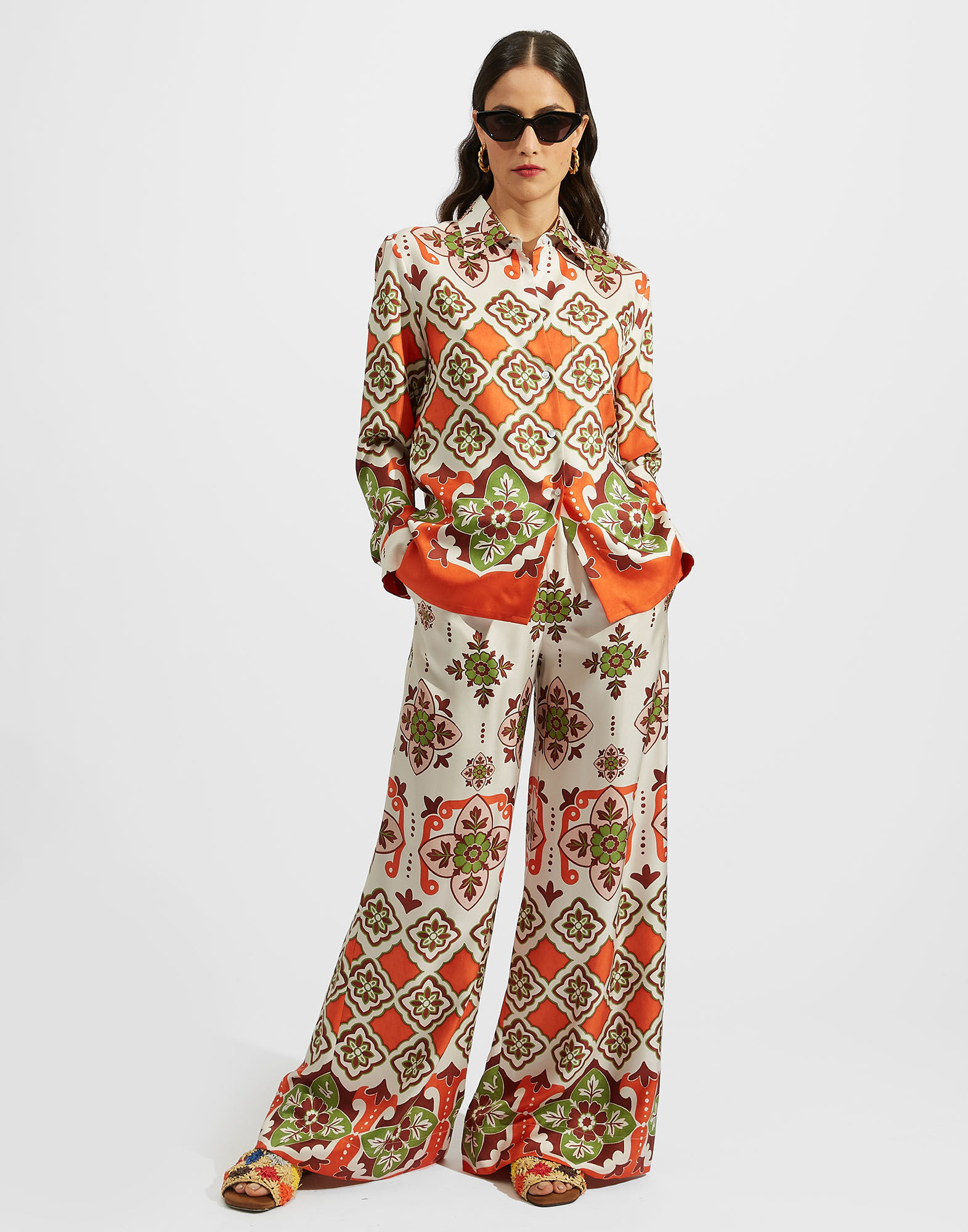 Buy Bombay Paisley Green Printed Palazzos from Westside