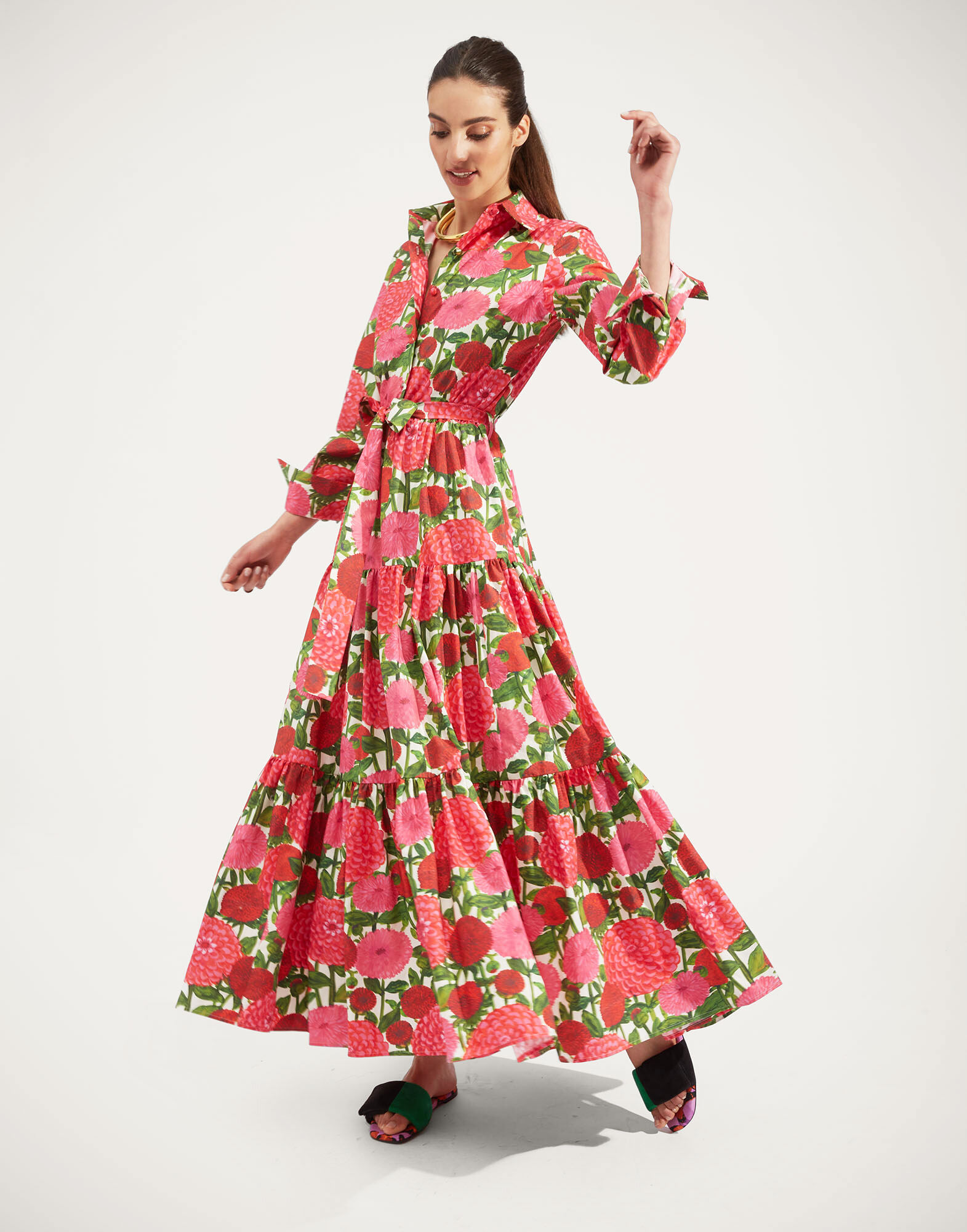 La DoubleJ Bellini Dress Pink Dahlias DRE0016COT001DAH0001