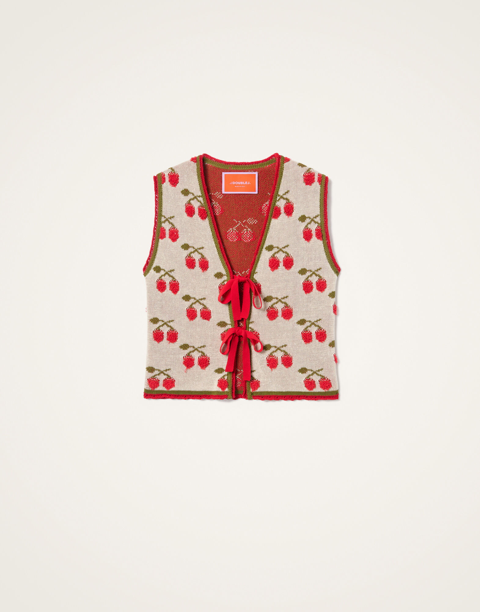 La DoubleJ Cherry Gilet Multicolor Ecru & Red PUL0357KNI204VA482BR05