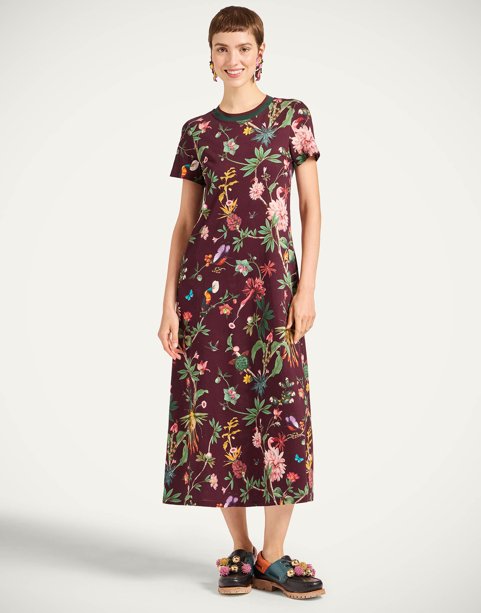 La DoubleJ Sporty Swing Dress Zooflora Burgundy DRE0247JER002ZOF02RE02