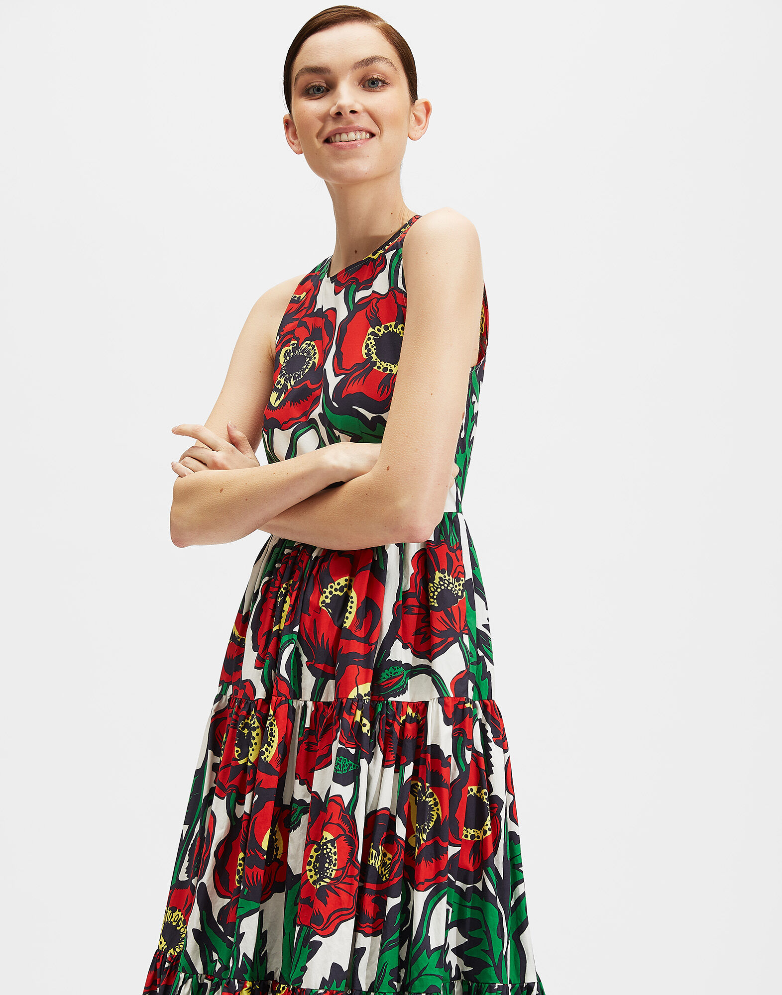 LaDoubleJ Sleeveless Big Dress Big Blooms Bianco DRE0185COT001PFI0003