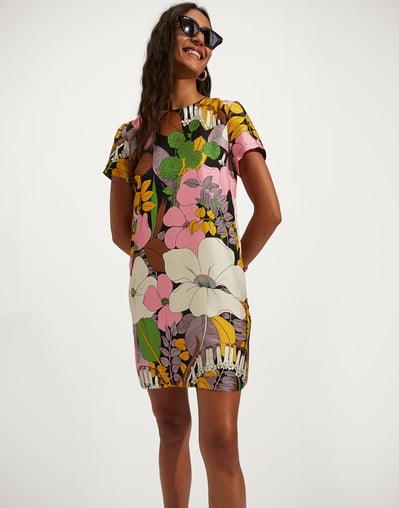 la double j mini swing dress Mini Swing Dress in Blooming Tulip Place Dark Green for Women