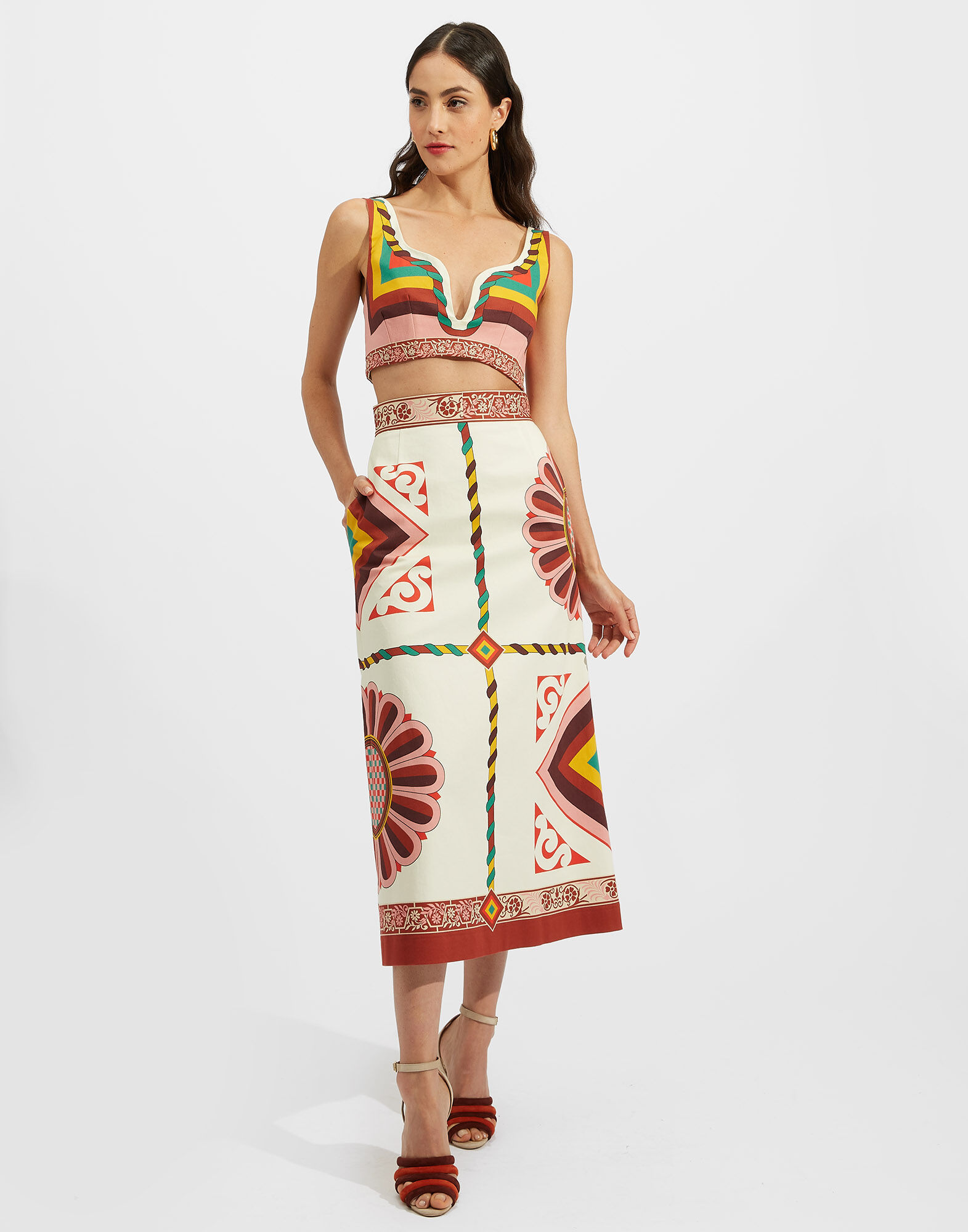 La DoubleJ Baia Skirt Macro Tiles Placed SKI0081COT037MAC01WH01