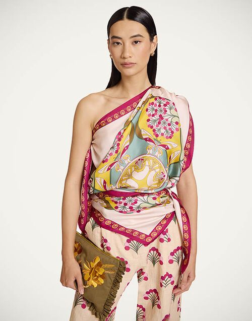 La DoubleJ Full-On Foulard Florette Plac&eacute;e Fuchsia SCA0096SIL029FLO08PI03