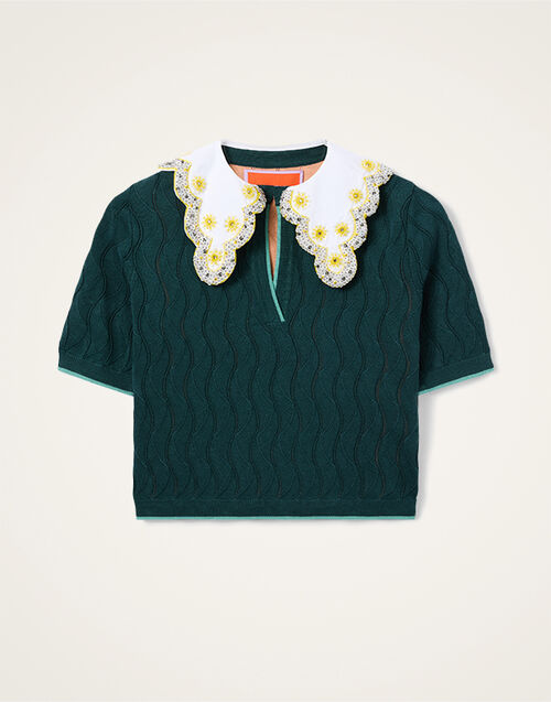 La DoubleJ Crop Polo Color Block Teal & Coral PUL0359KNI197VA466BU07