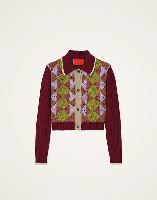 La DoubleJ Crochet Mini Cardigan Multicolor Green & Lilac PUL0303KNI174VA390RE07