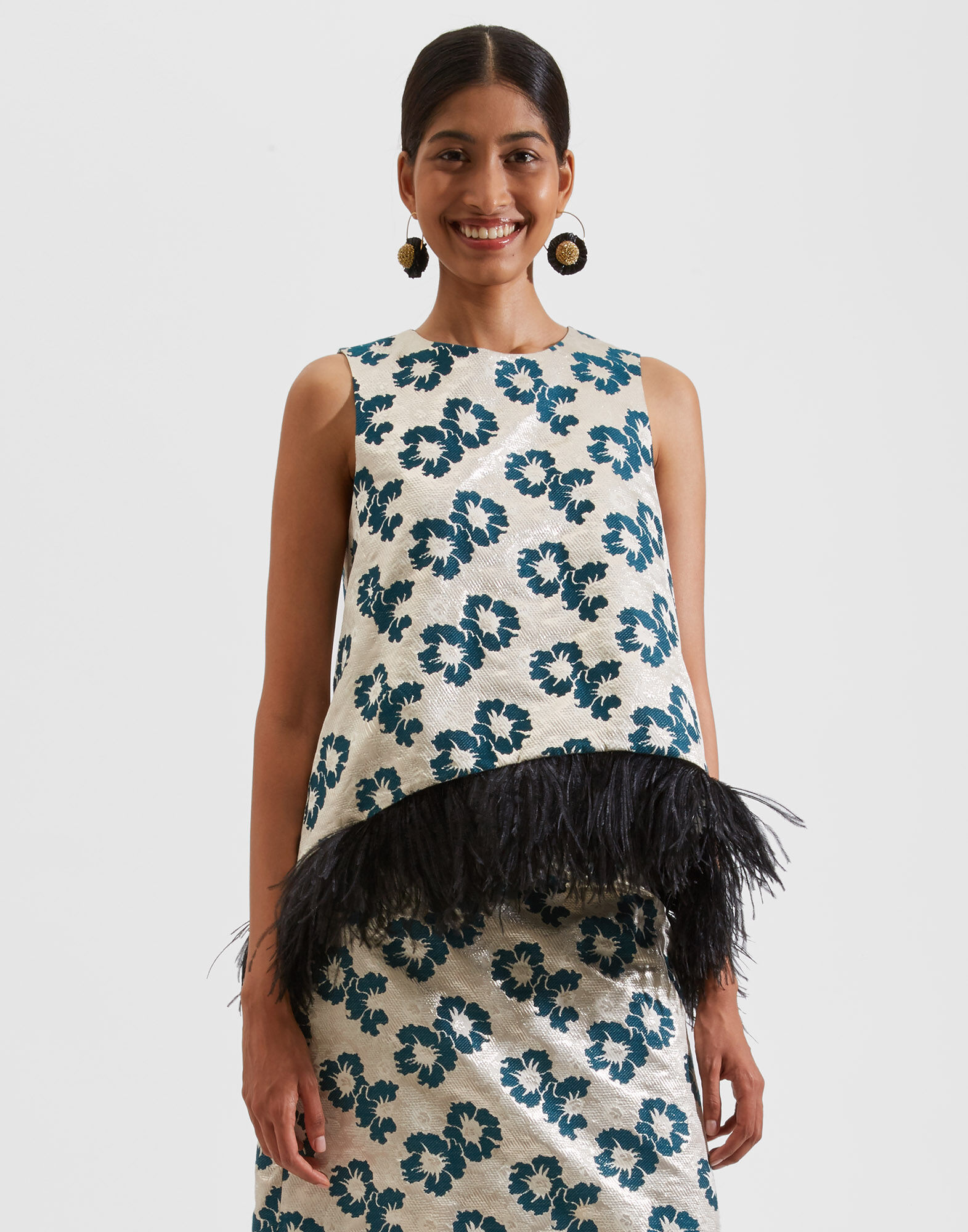 La DoubleJ La Scala Top (With Feathers) Pansy Party Jacquard TOP0013JAC027PAN0003