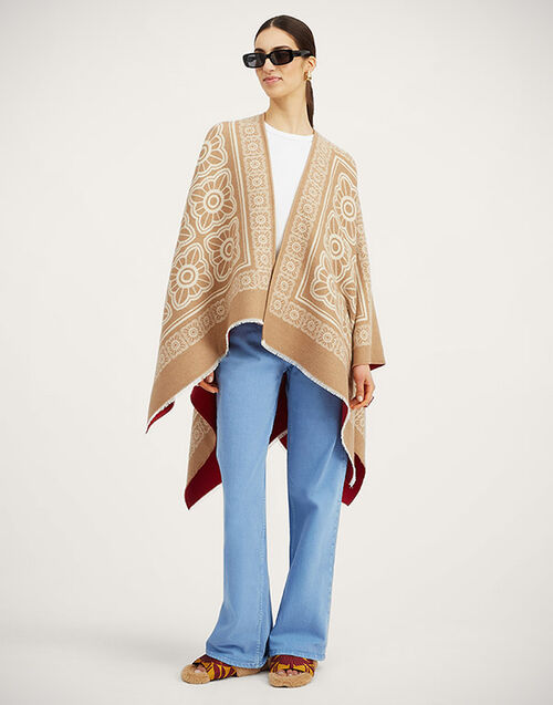 La DoubleJ Poncho Mix Tiles Camel SCA0048WOL015MIX03BR04