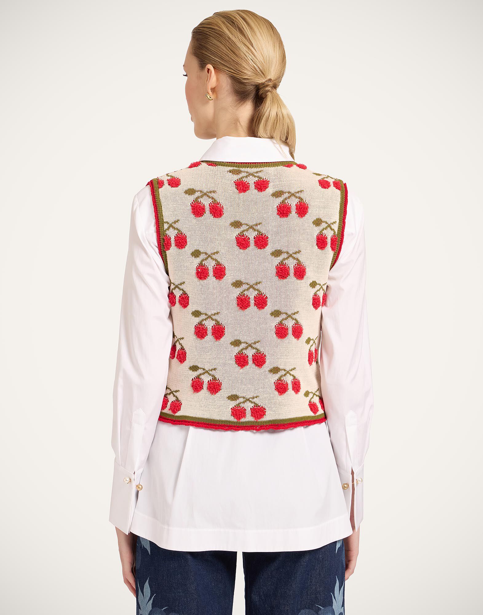 La DoubleJ Cherry Gilet Multicolor Ecru & Red PUL0357KNI204VA482BR05