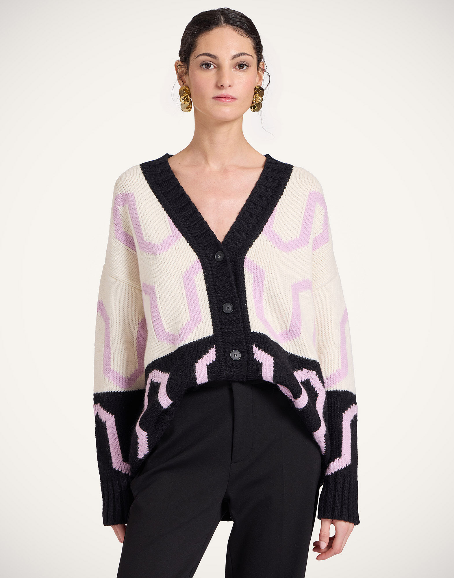 La DoubleJ Comber Cardigan Multicolor Ivory & Black PUL0344KNI134VA452BL01