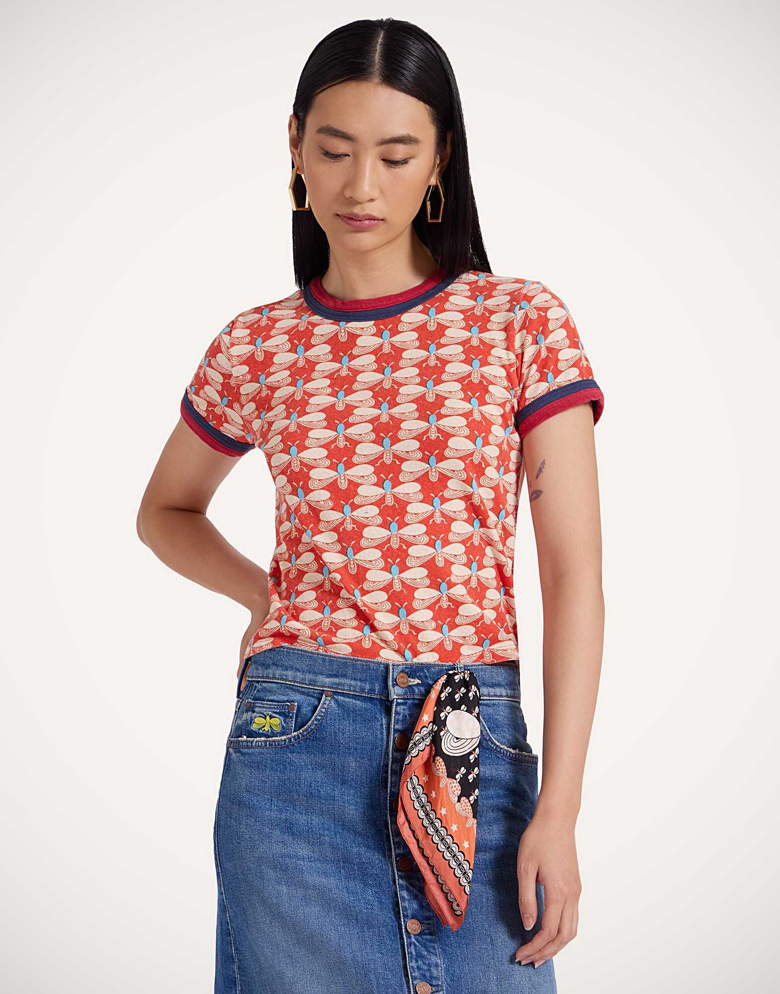 La DoubleJ Itty Bitty Double Binding Ringer T-Shirt Pull My Petaltail Orange TSH0061JER059PET03OR02