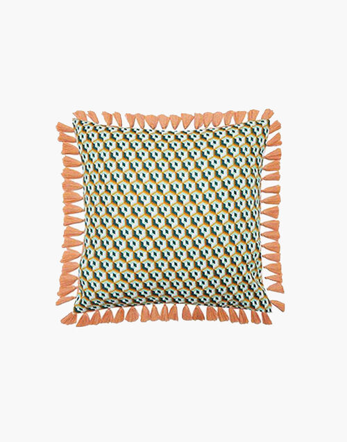 La DoubleJ Cushion With Fringes (50X50) Cubi Verde CUS0009COT005CUB0007