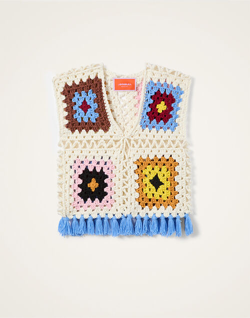 La DoubleJ Sole Star Crochet Top Flower Tile Ivory PUL0306KNI145FLW01WH04