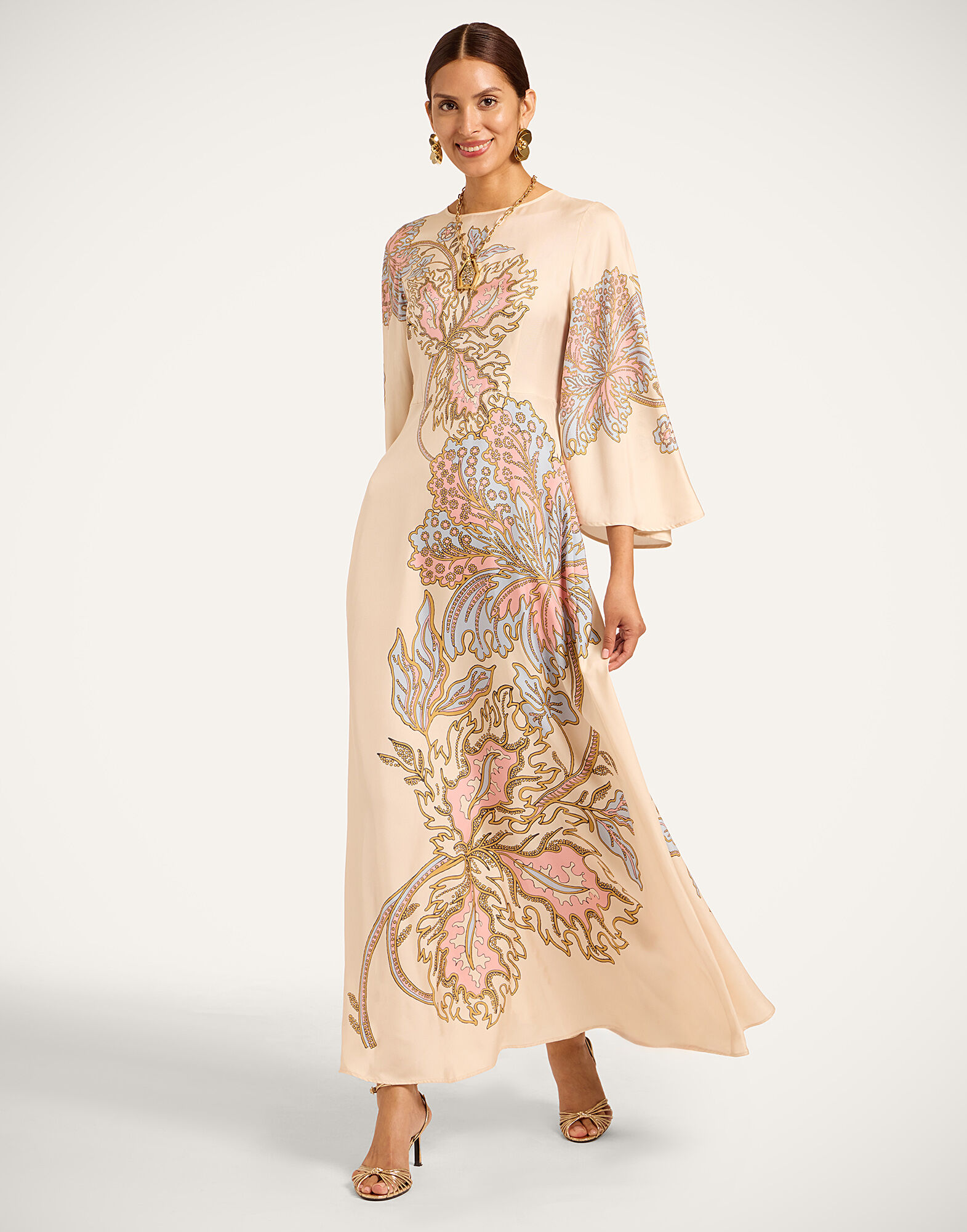 La DoubleJ Long Sorella Dress Swathe Plac&eacute;e Ivory DRE0923SIL026SWA03WH04