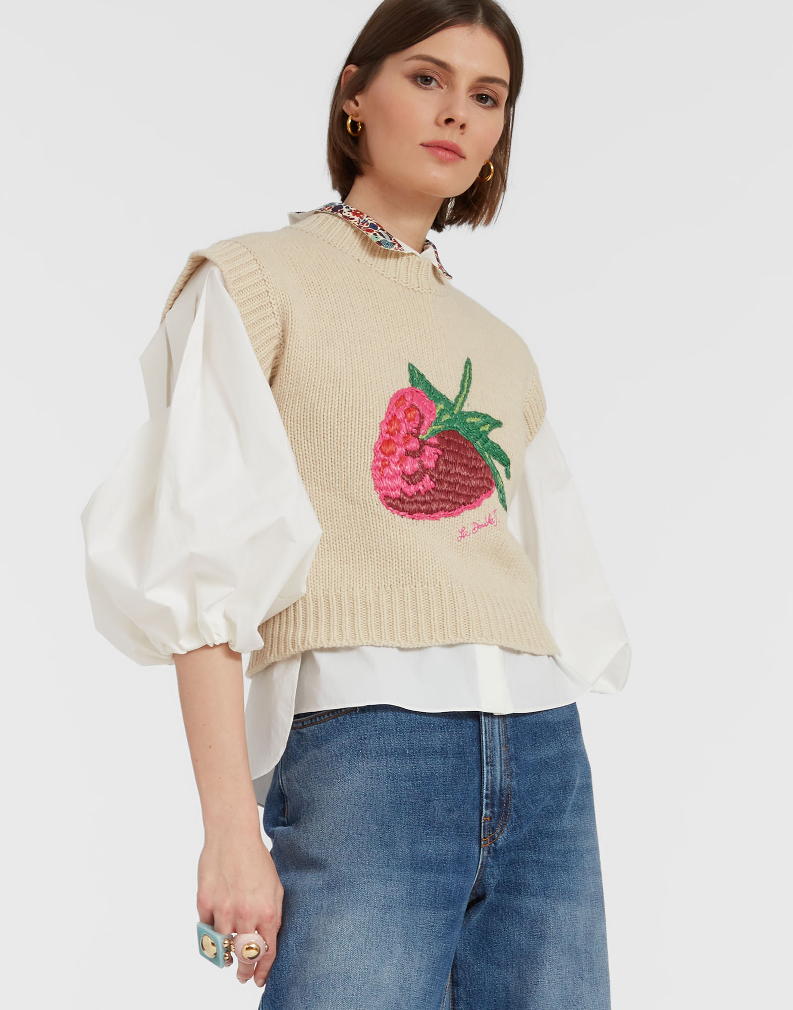 La DoubleJ Lampone Vest Beige PUL0178KNI093VA202WH04