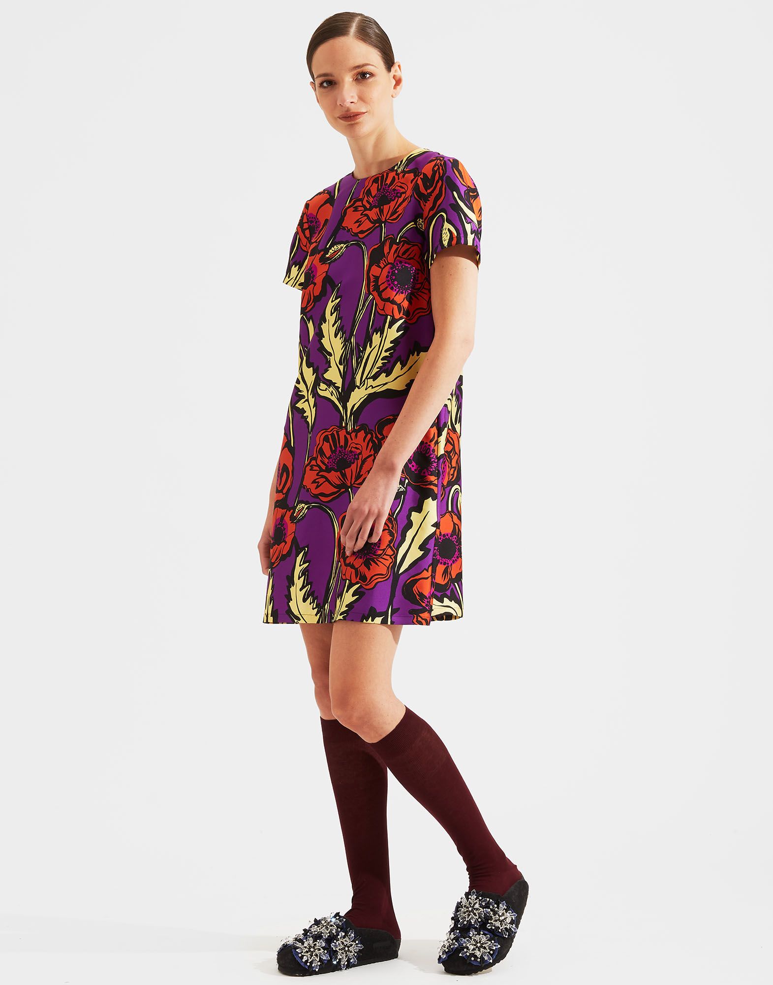 LaDoubleJ Mini Swing Dress Big Blooms Viola DRE0159SIL001PFI0004