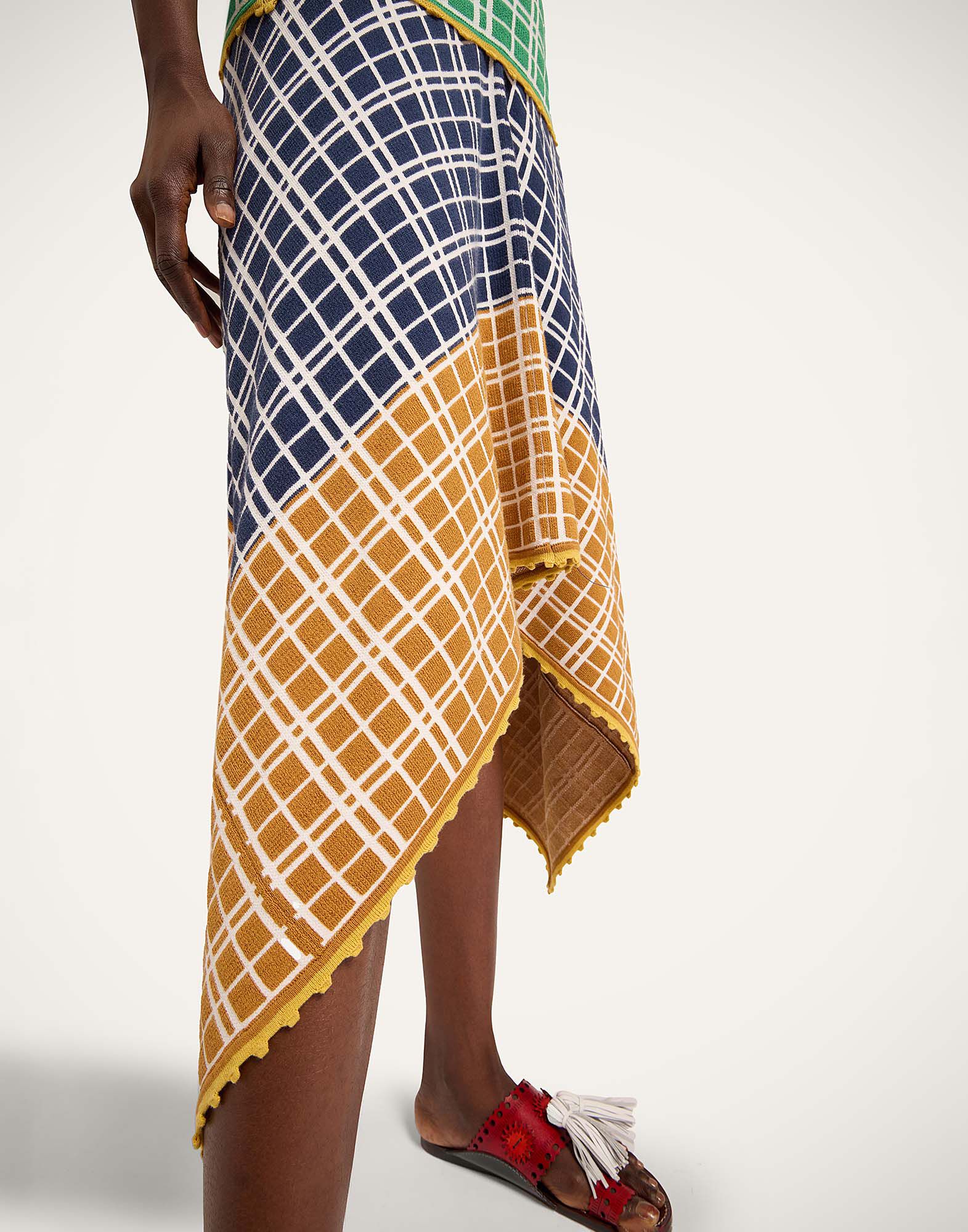 La DoubleJ Check Me Skirt Multicolor Navy Blue & Mustard SKI0191KNI202VA478BU03