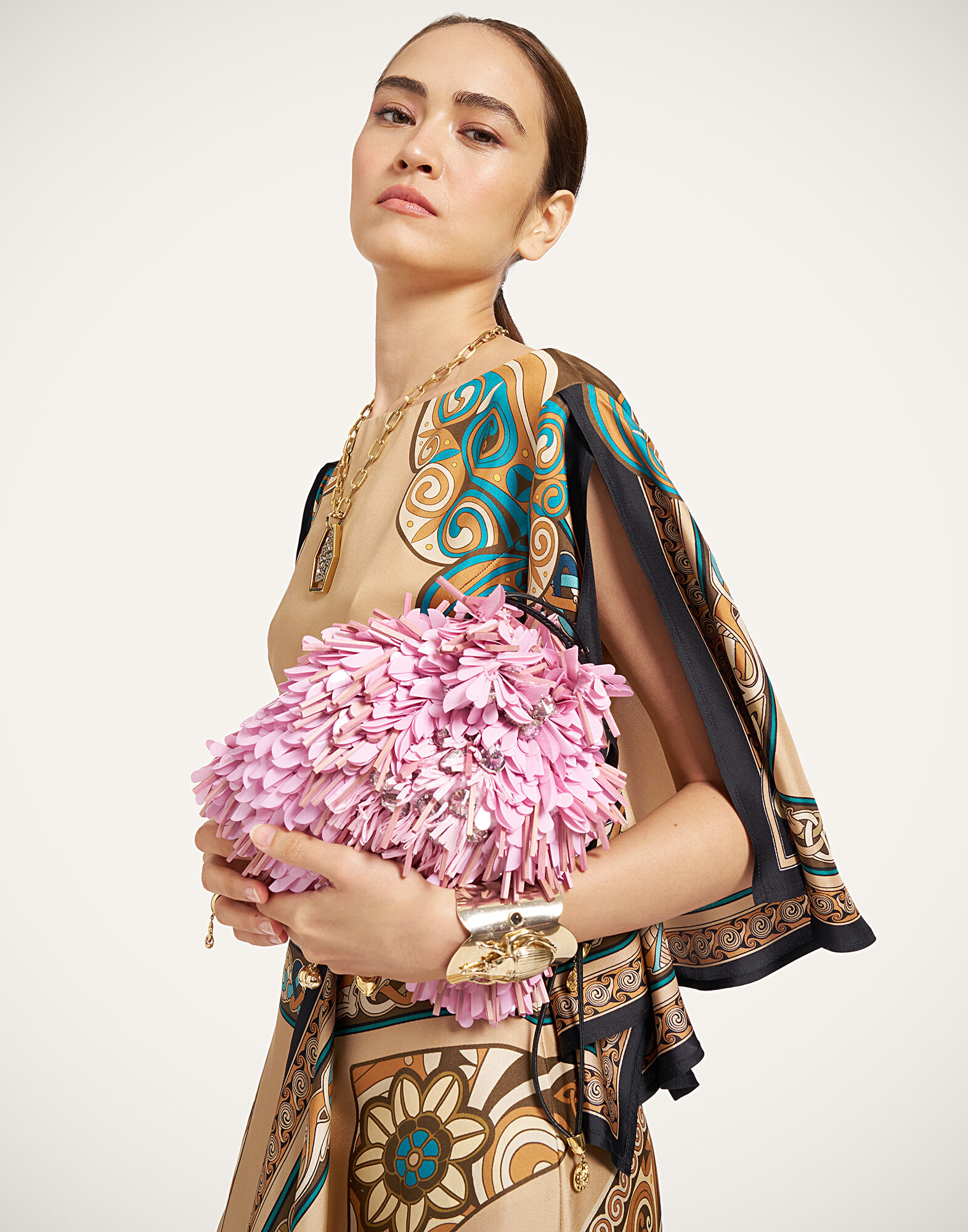La DoubleJ Foulard Dress Kells Plac&eacute;e Camel DRE1127SIL029KEL03BR04