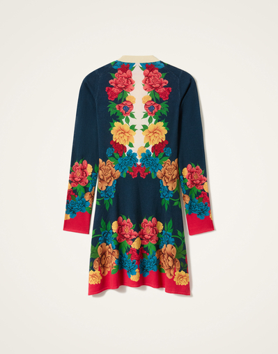La DoubleJ Dresses Women - Knit Long Sleeve Mini Swing Dress Queen Peony Place Blue XS 75% Wool 25% Silk La DoubleJ Dresses Women - Knit Long Sleeve Mini Swing Dress Queen Peony Place Blue XS 75% Wool 25% Silk