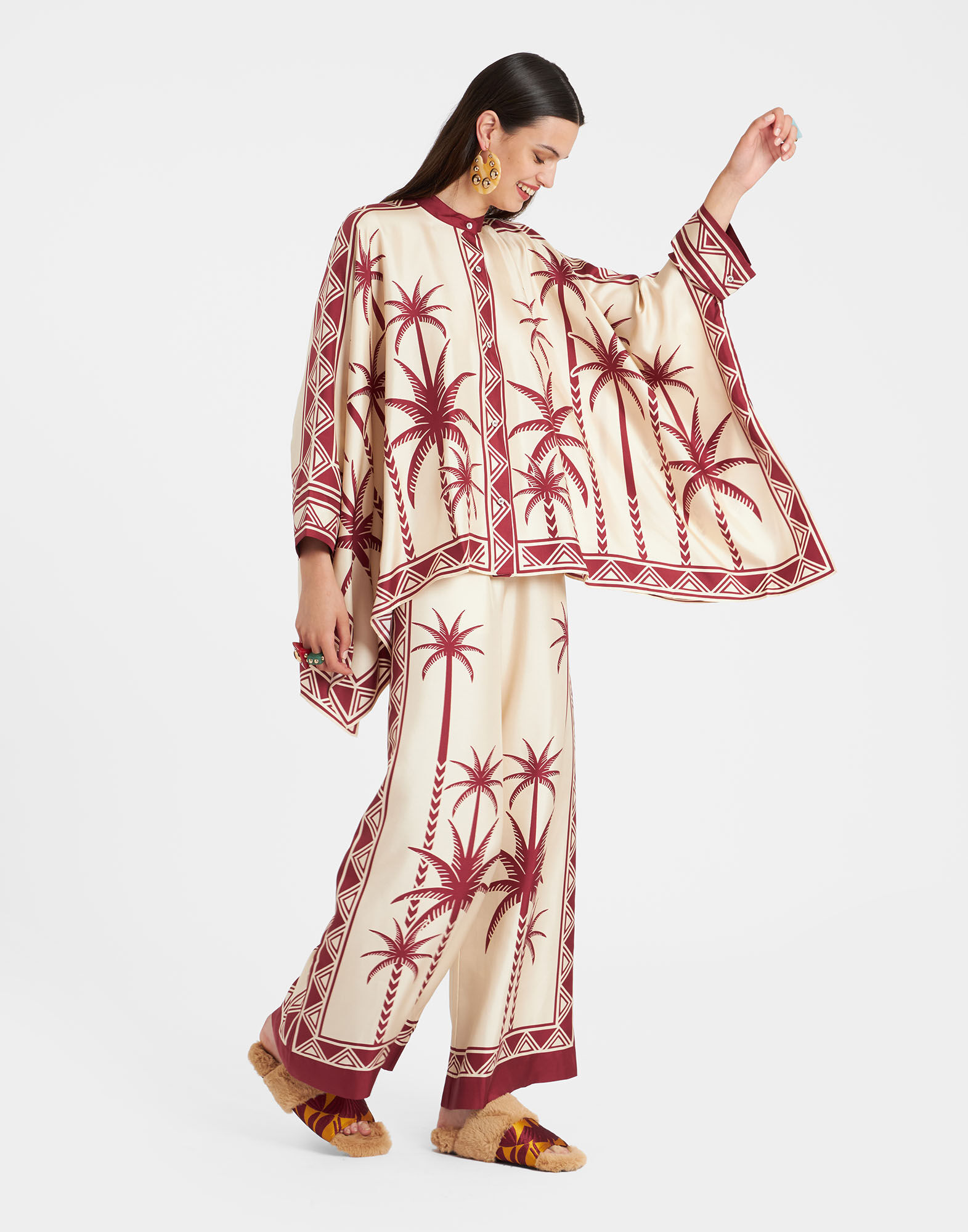 La DoubleJ Palazzo Pants Date Palms Plac&eacute;e Ivory TRO0026SIL006DAT01WH04