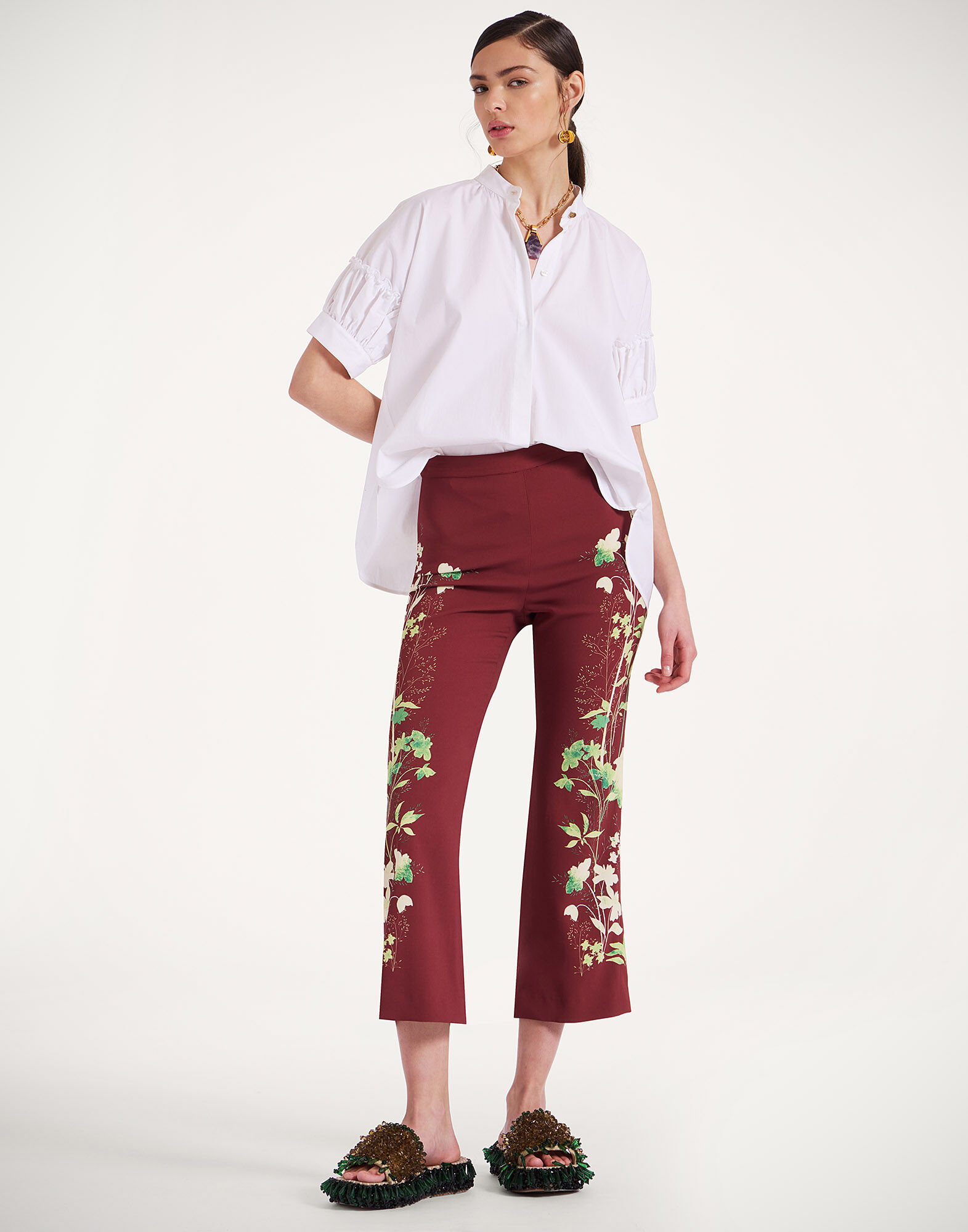 La DoubleJ Stretch Pants Woodland Plac&eacute;e Burgundy TRO0054VIS011WOD01RE02