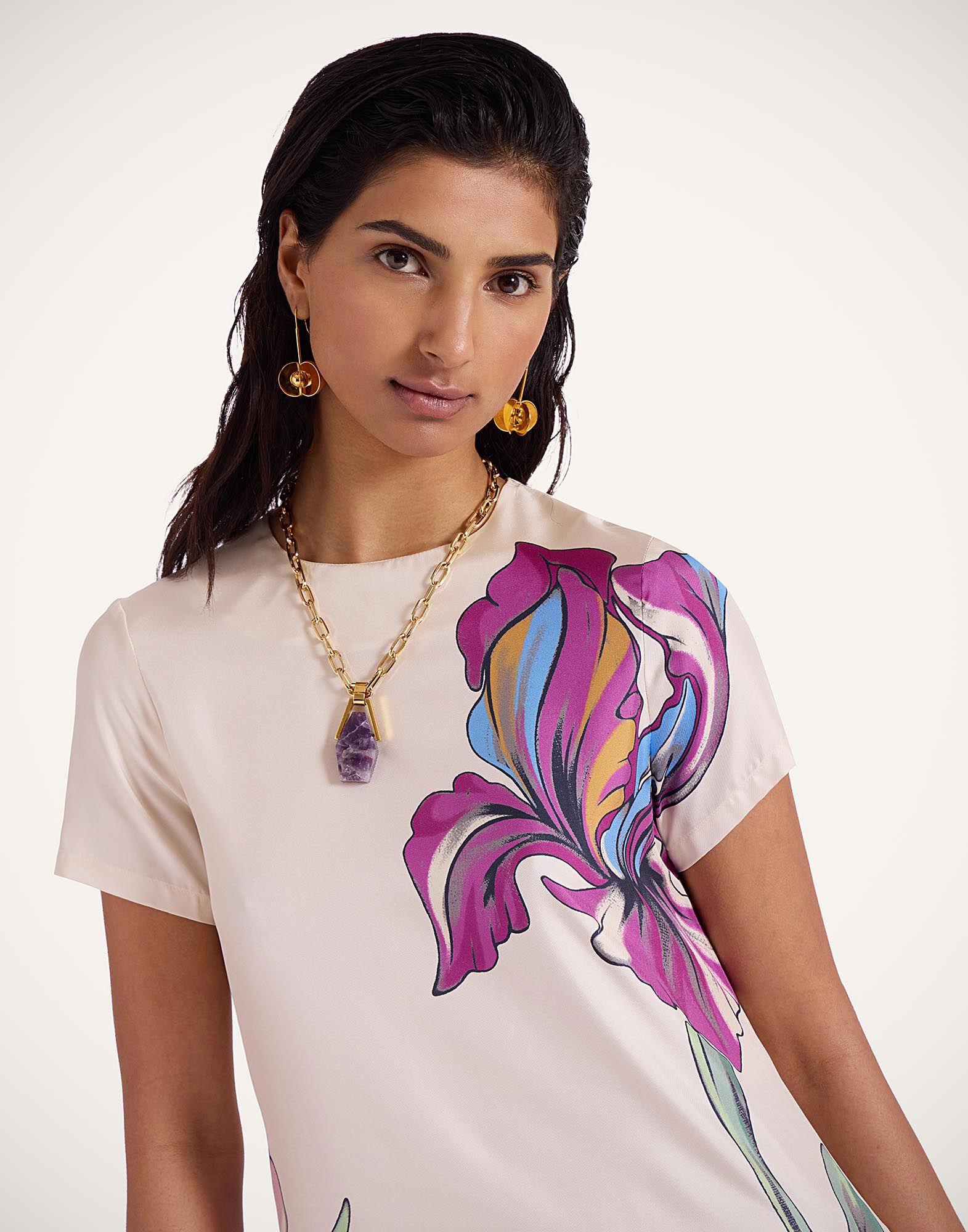 La DoubleJ Swing Dress Iris Plac&eacute;e Ivory DRE0128SIL006IRS07WH04