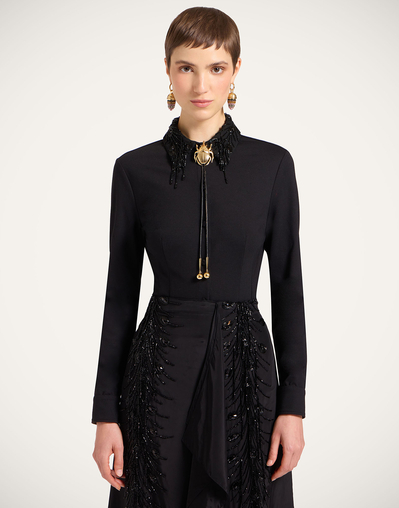 fitted black dress shirt women Fitted Shirt in Silk Georgette in Black | Women's Tailored Blouse