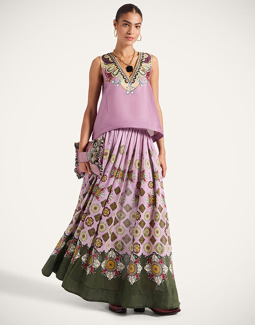 La DoubleJ Palme D'Or Skirt Nucleus Plac&eacute;e Dusty Pink SKI0172LIN010NUC06PI10