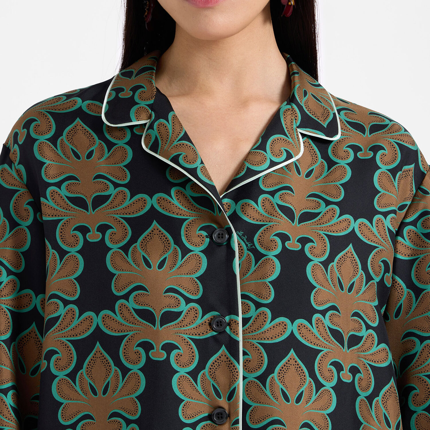La Doublej La Double J Pajama Printed Silk-satin Shirt In Herald Black