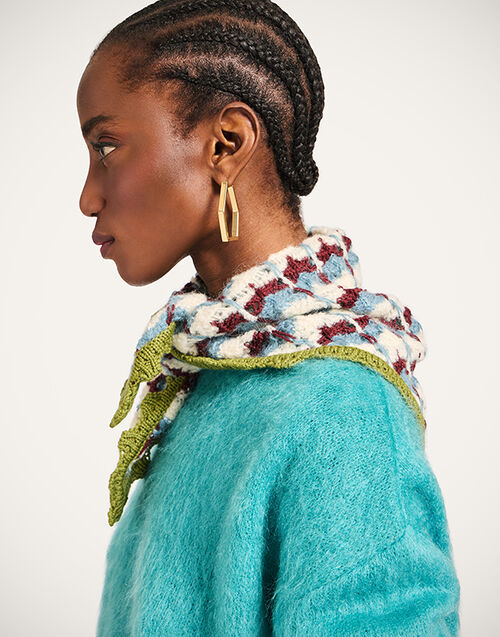 La DoubleJ Crochet Triangle Scarf Multicolor Blue & Burgundy SCA0068KNI168VA408RE02