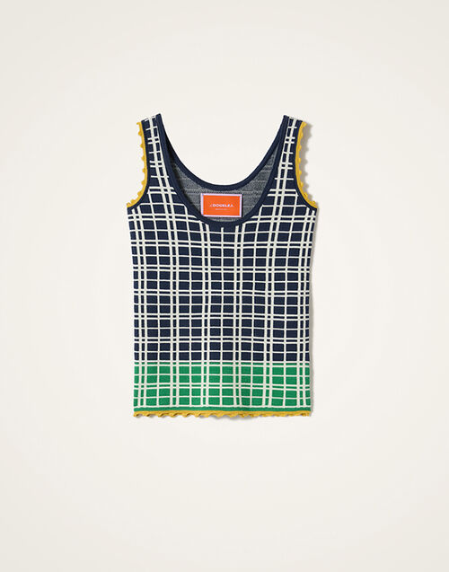 La DoubleJ Check Me Cami Multicolor Navy Blue & Green PUL0355KNI202VA477BU03