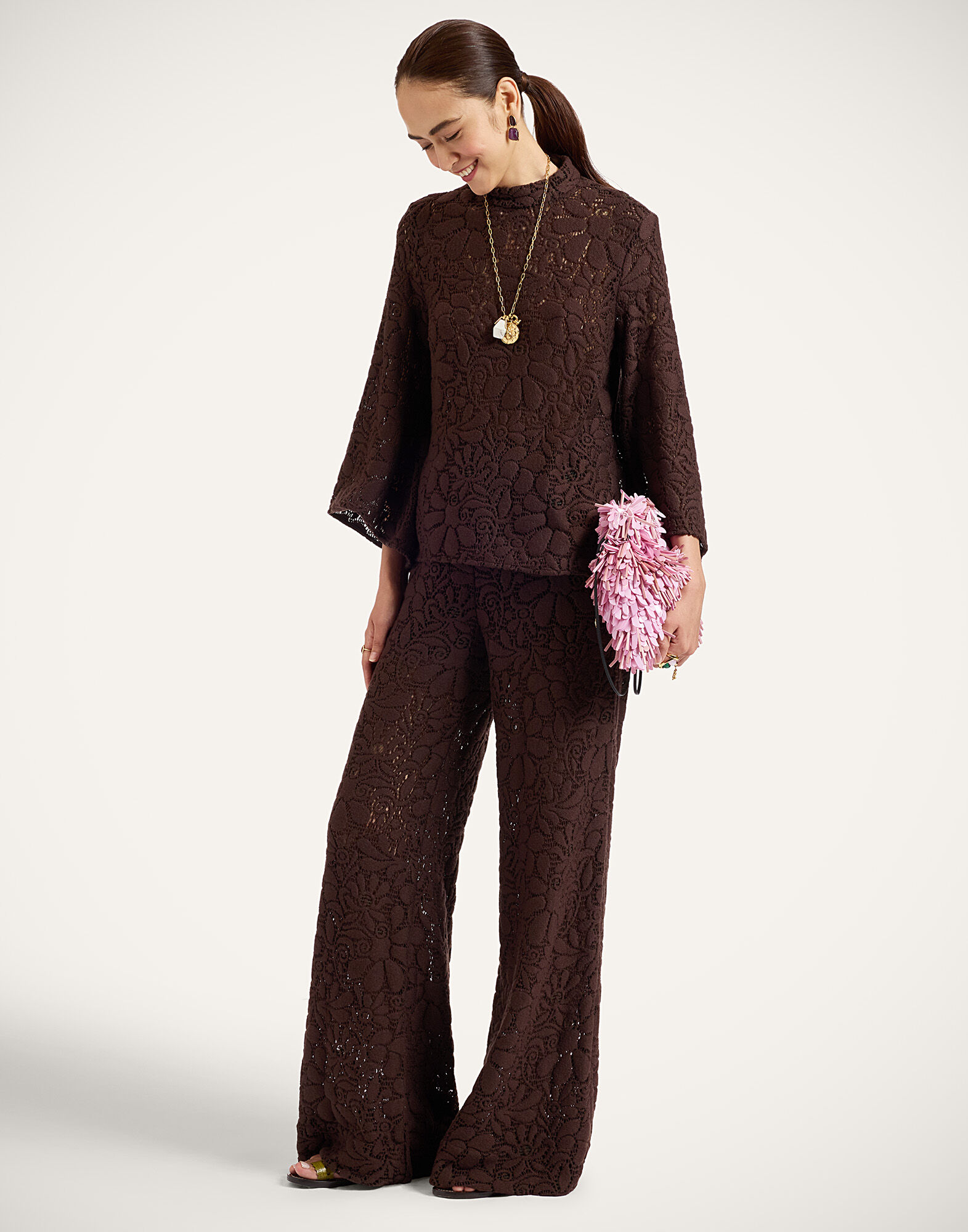 La DoubleJ Lacey Palazzo Pants Solid Chocolate TRO0185LAC003SOLIDBR07